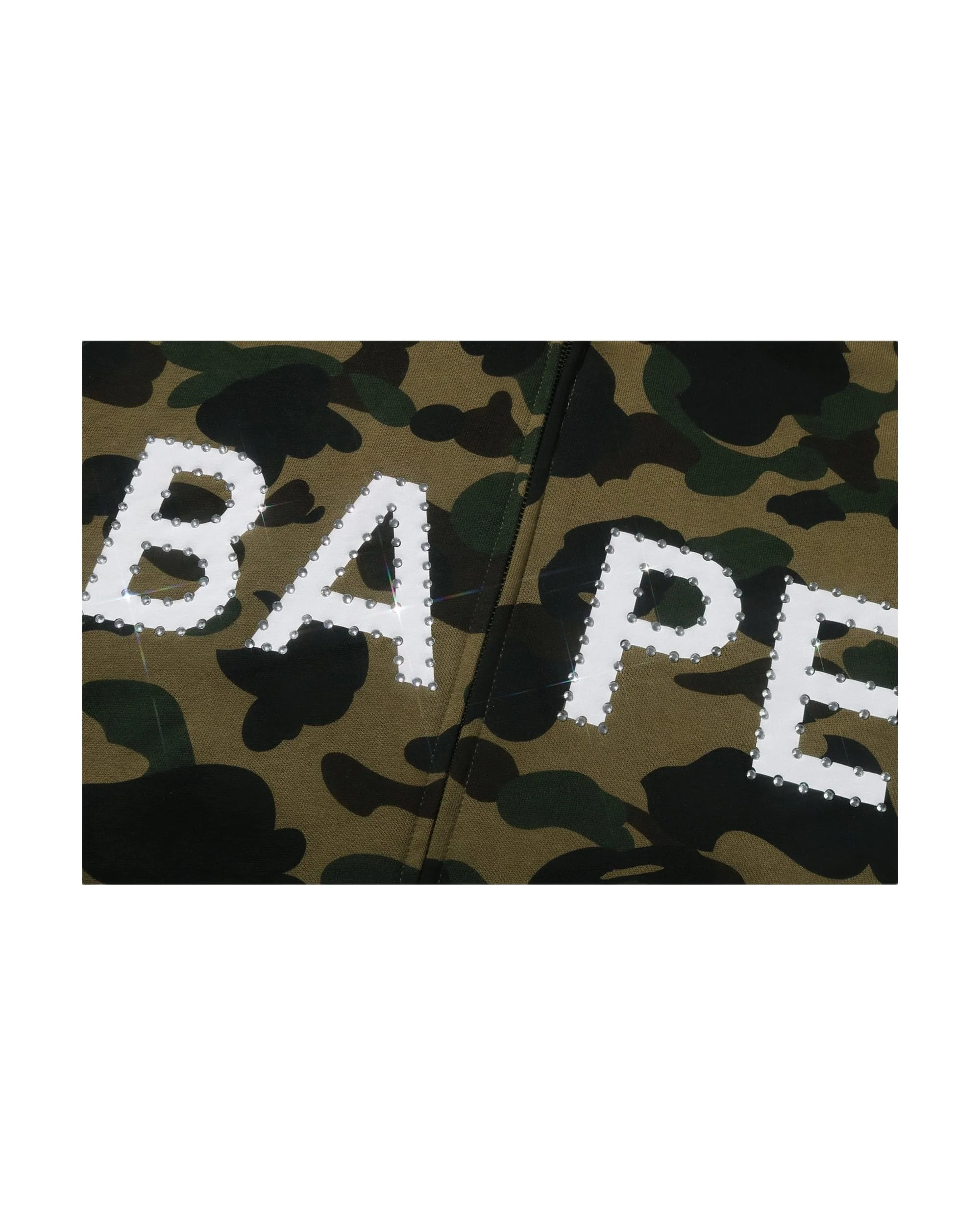 1ST CAMO BAPE LOGO RHINESTONE RELAXED FIT FULL ZIP HOODIE MENS - Image 2