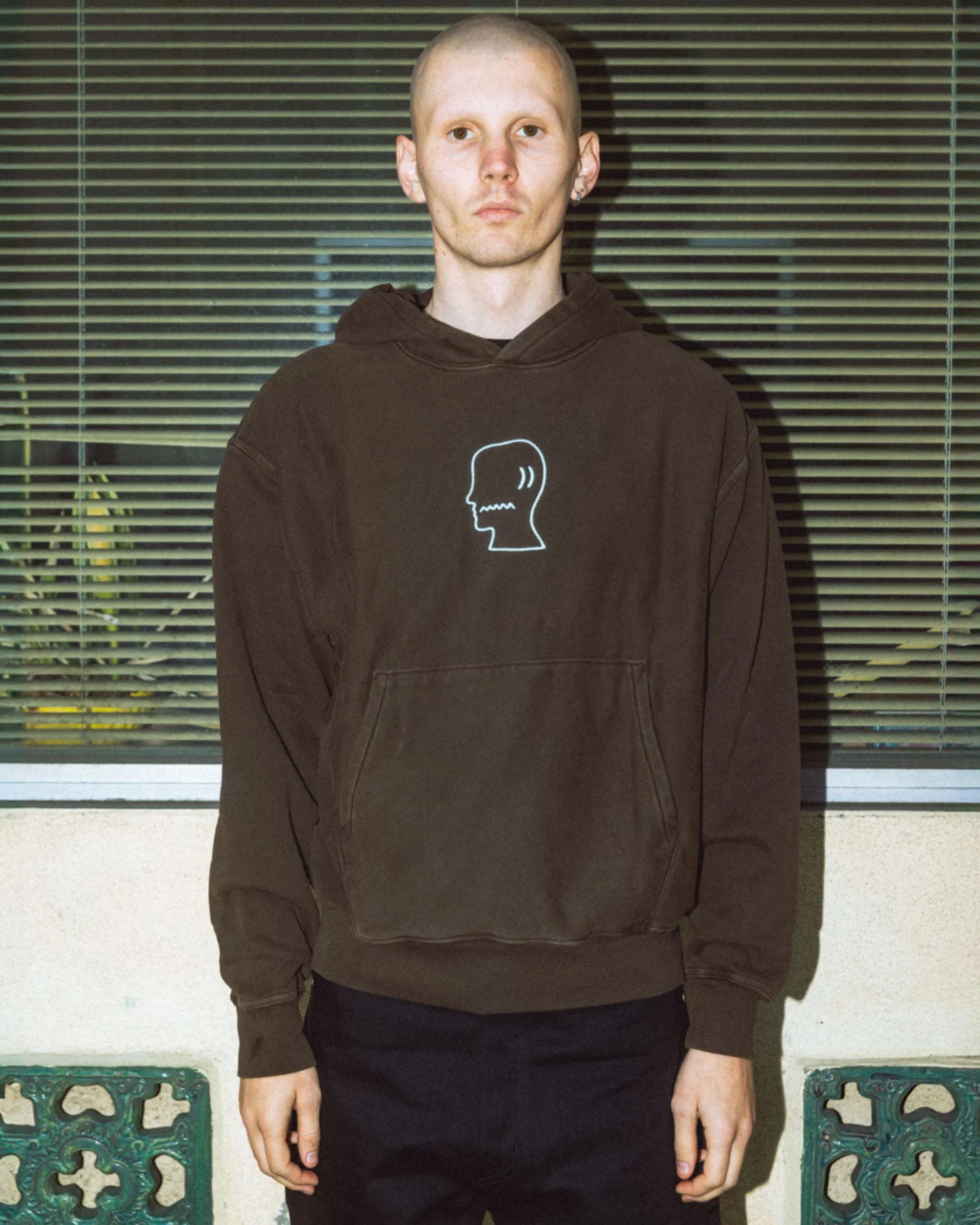 3D Embroidered Logohead Garment Dyed Hoodie - Brown - Image 2