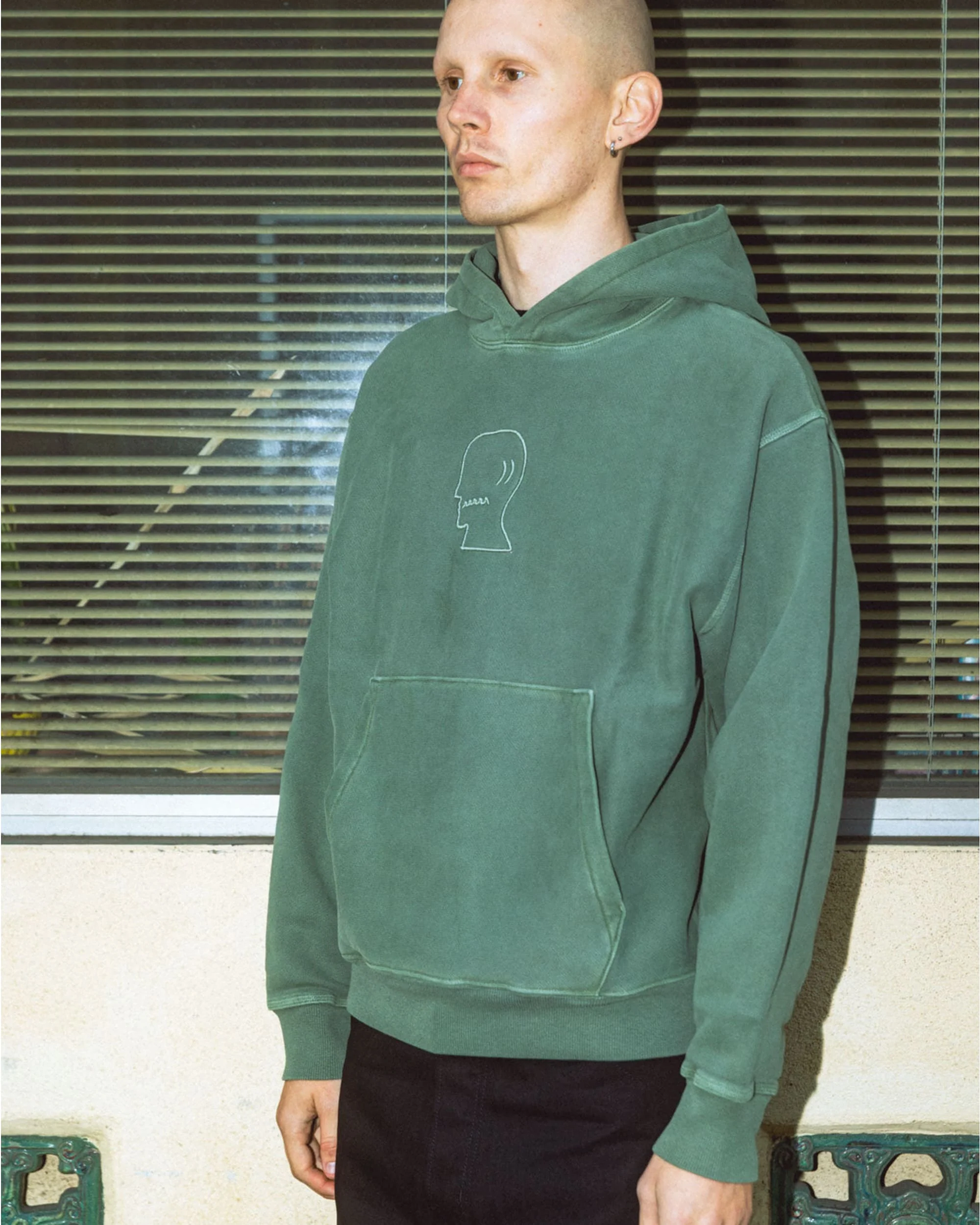 3D Embroidered Logohead Garment Dyed Hoodie - Ivy - Image 5