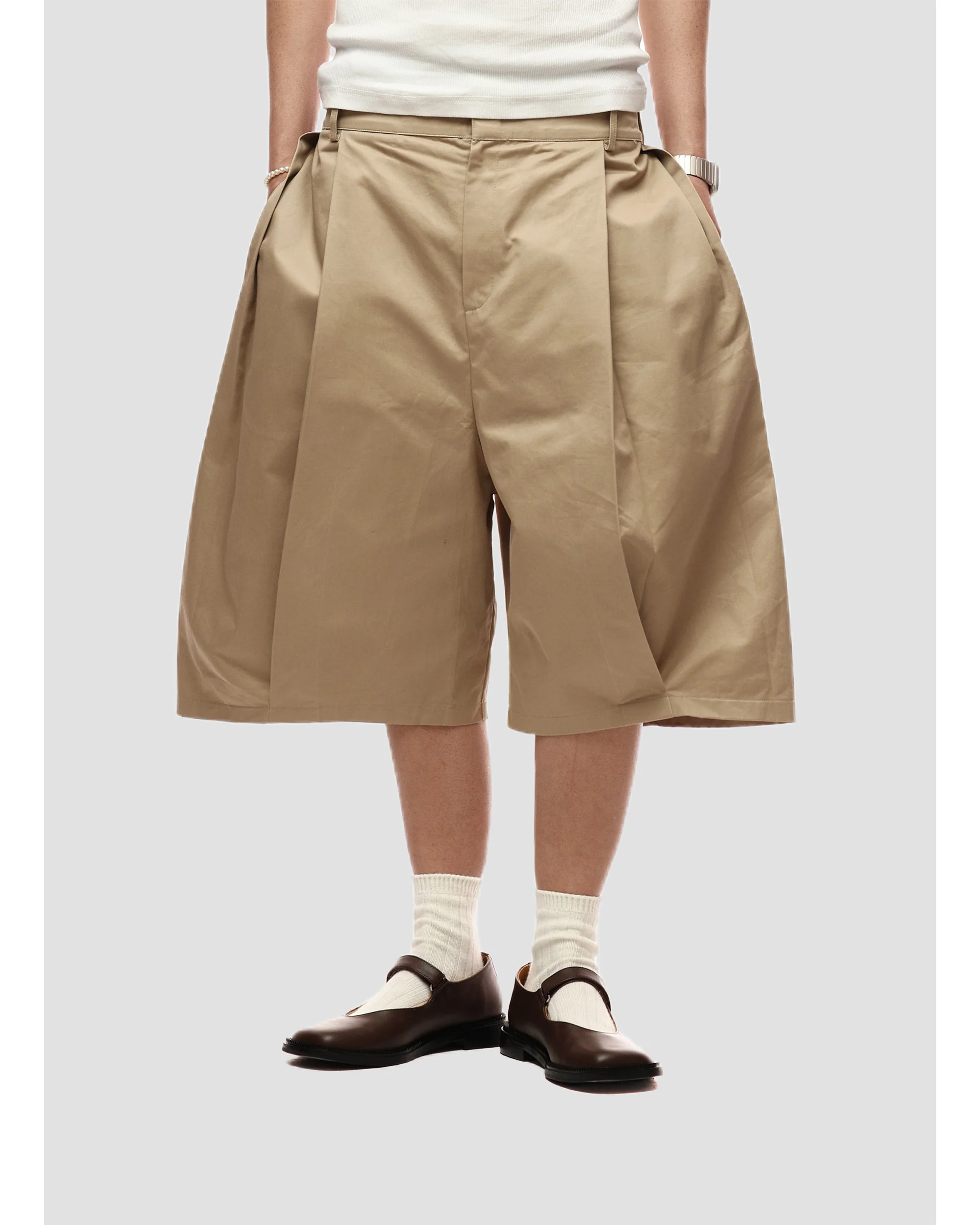 6CRAYON Elastic Waist Wide-Leg Shorts 2.0 – Double Pleated & Loose Fit with Coating - Image 8