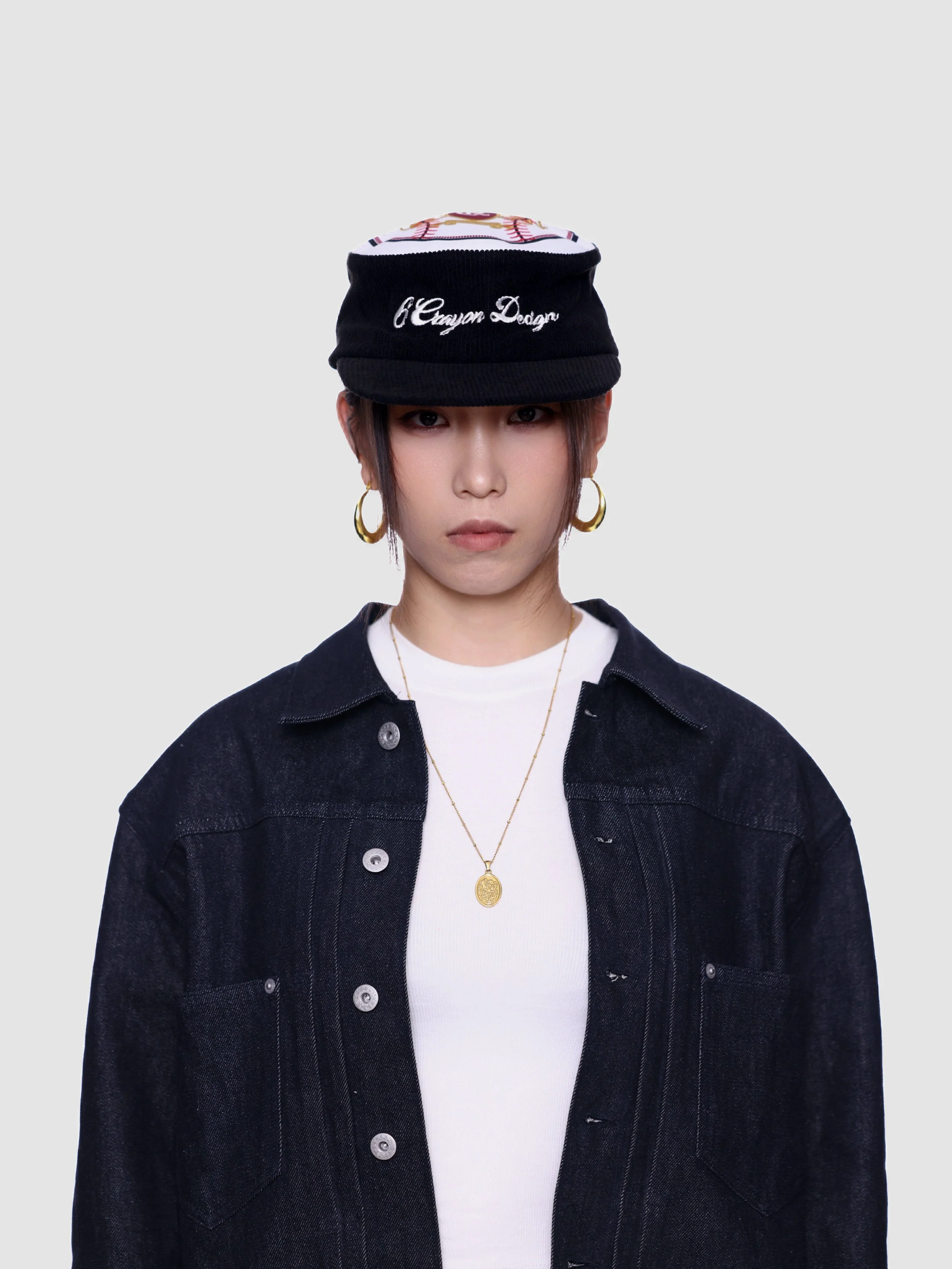 6CRAYON Flat Top Embroidered Corduroy Patchwork Baseball Cap - Image 12