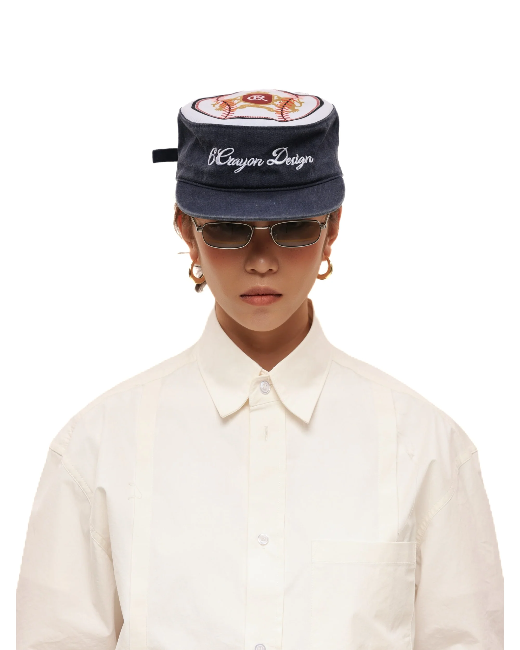 6CRAYON Flat Top Embroidered Navy Patchwork Baseball Cap - Image 7