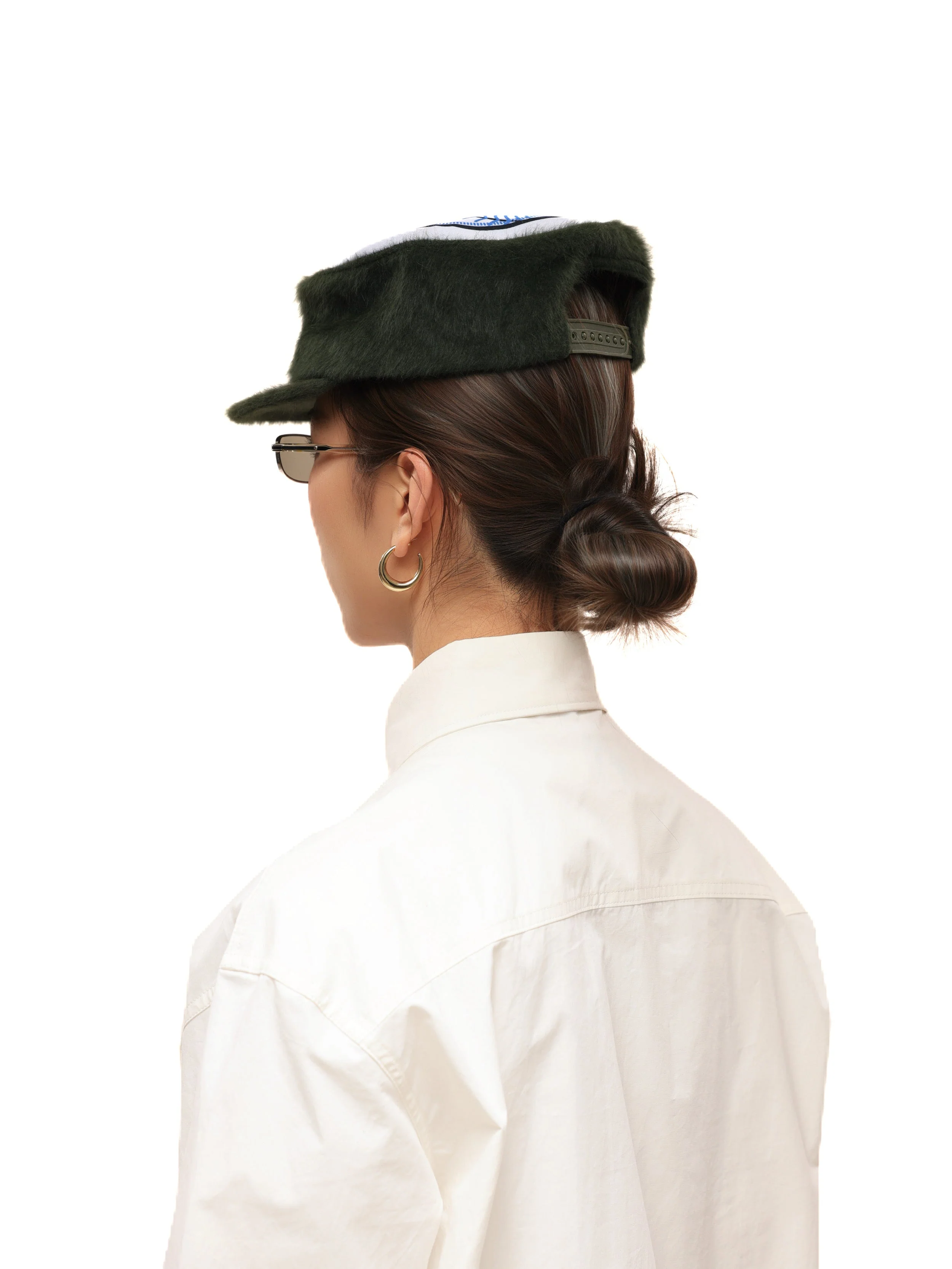 6CRAYON Flat Top Embroidered Rabbit Fur Olive Green Pa tchwork Baseball Cap - Image 13