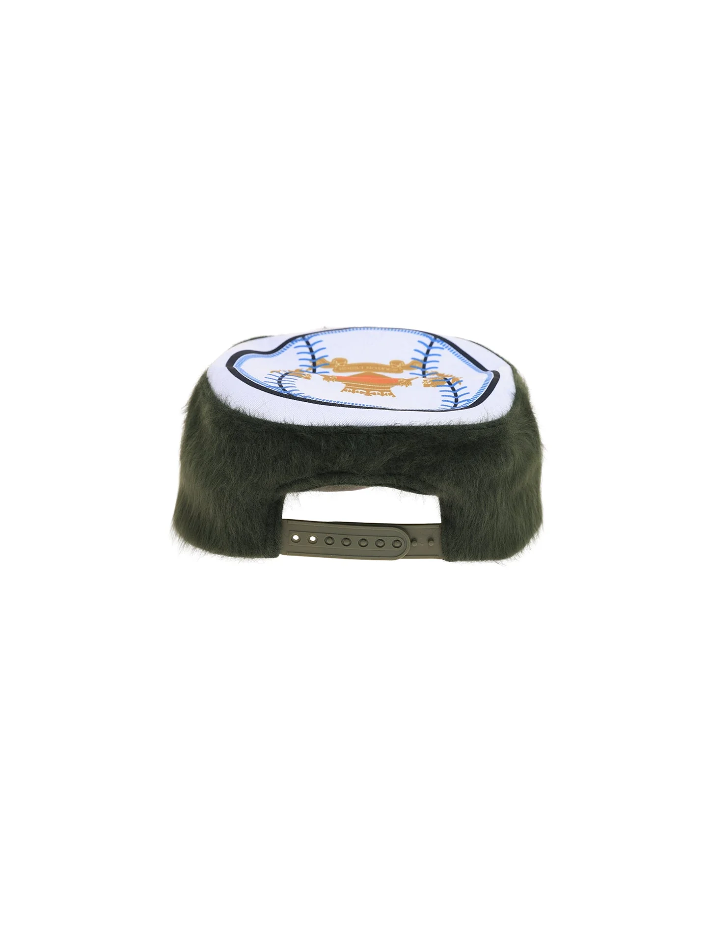 6CRAYON Flat Top Embroidered Rabbit Fur Olive Green Pa tchwork Baseball Cap - Image 14