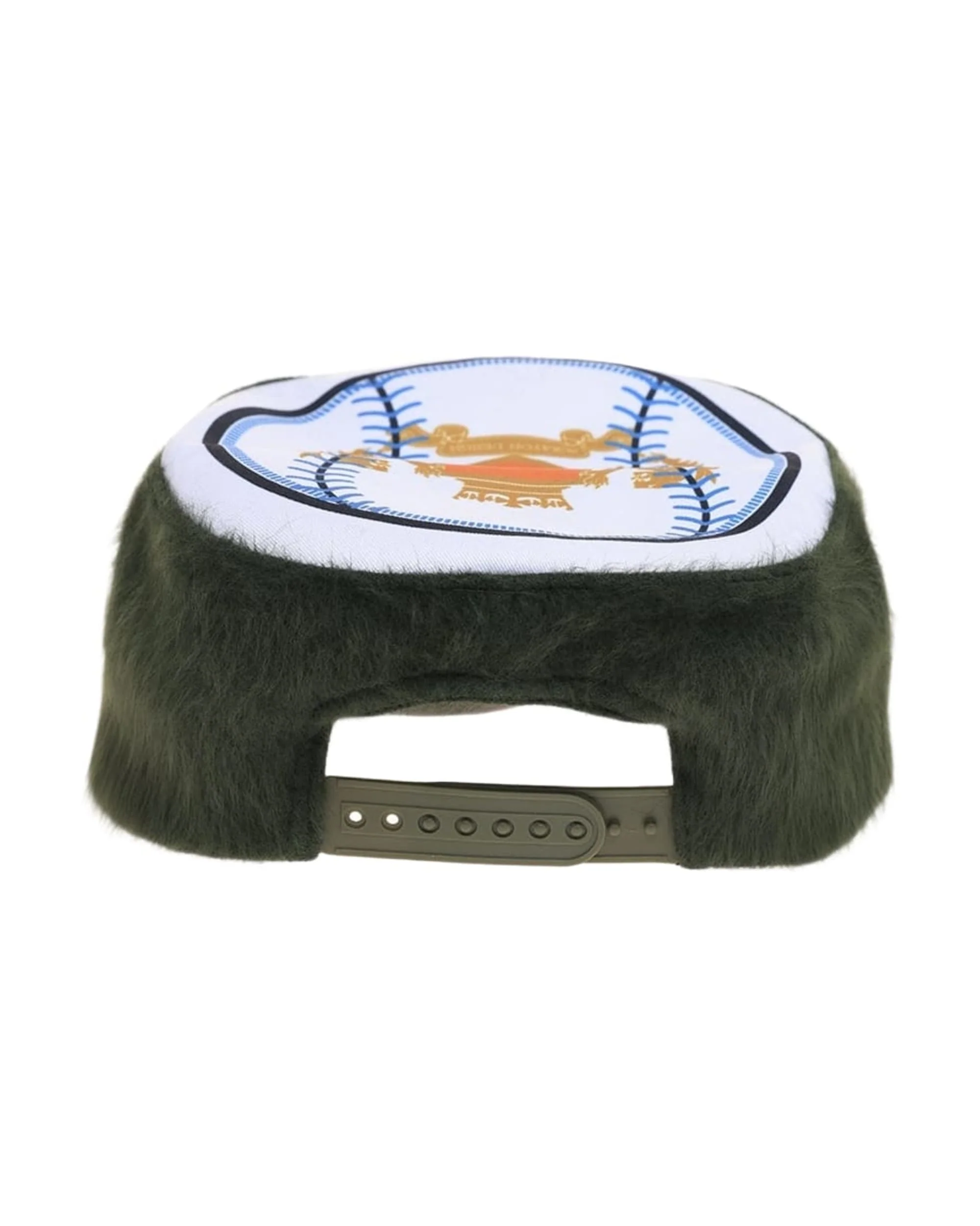 6CRAYON Flat Top Embroidered Rabbit Fur Olive Green Pa tchwork Baseball Cap - Image 2