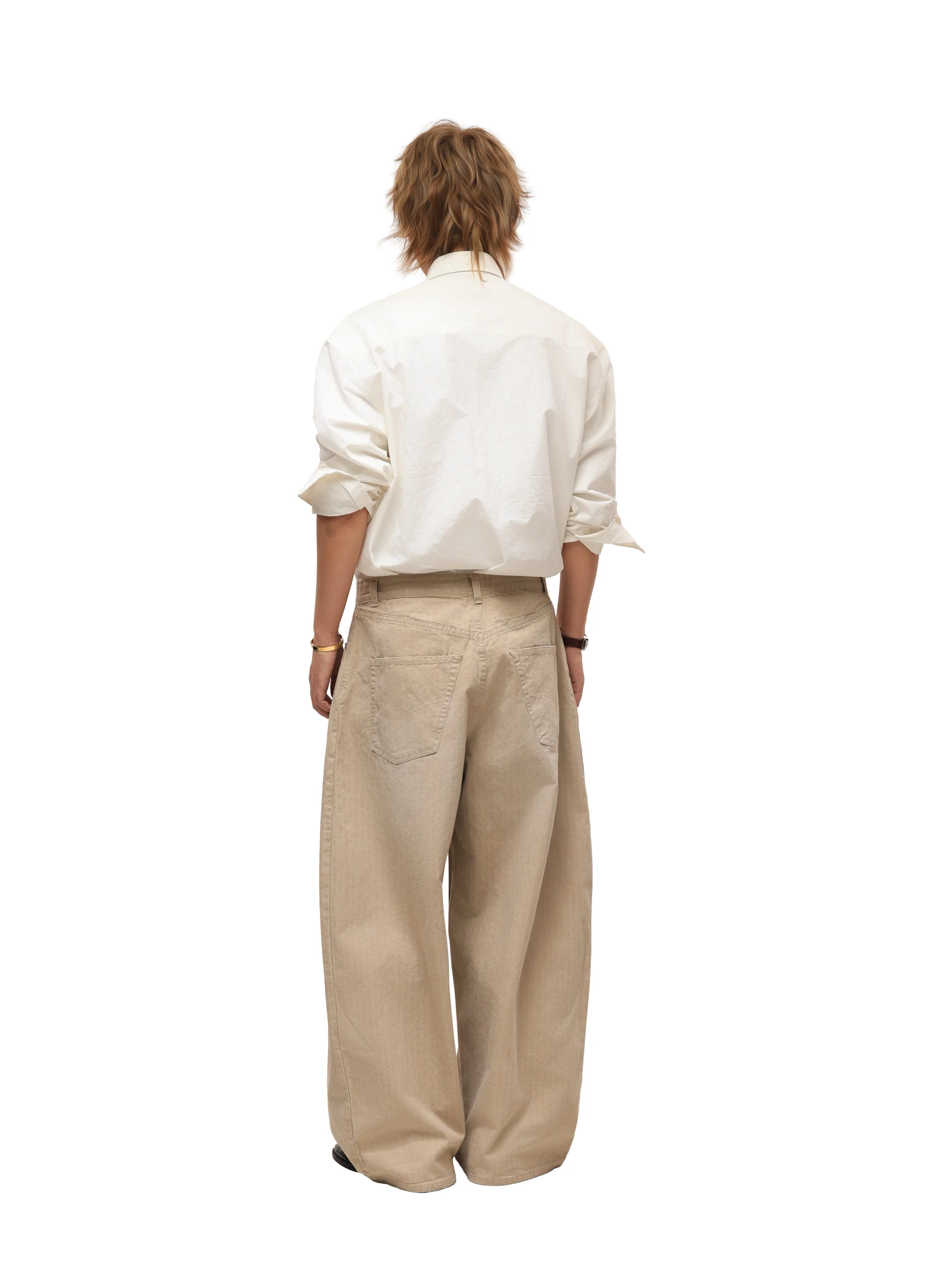 6CRAYON Khaki Classic Herringbone Washed Wide-Leg Trousers - Image 17