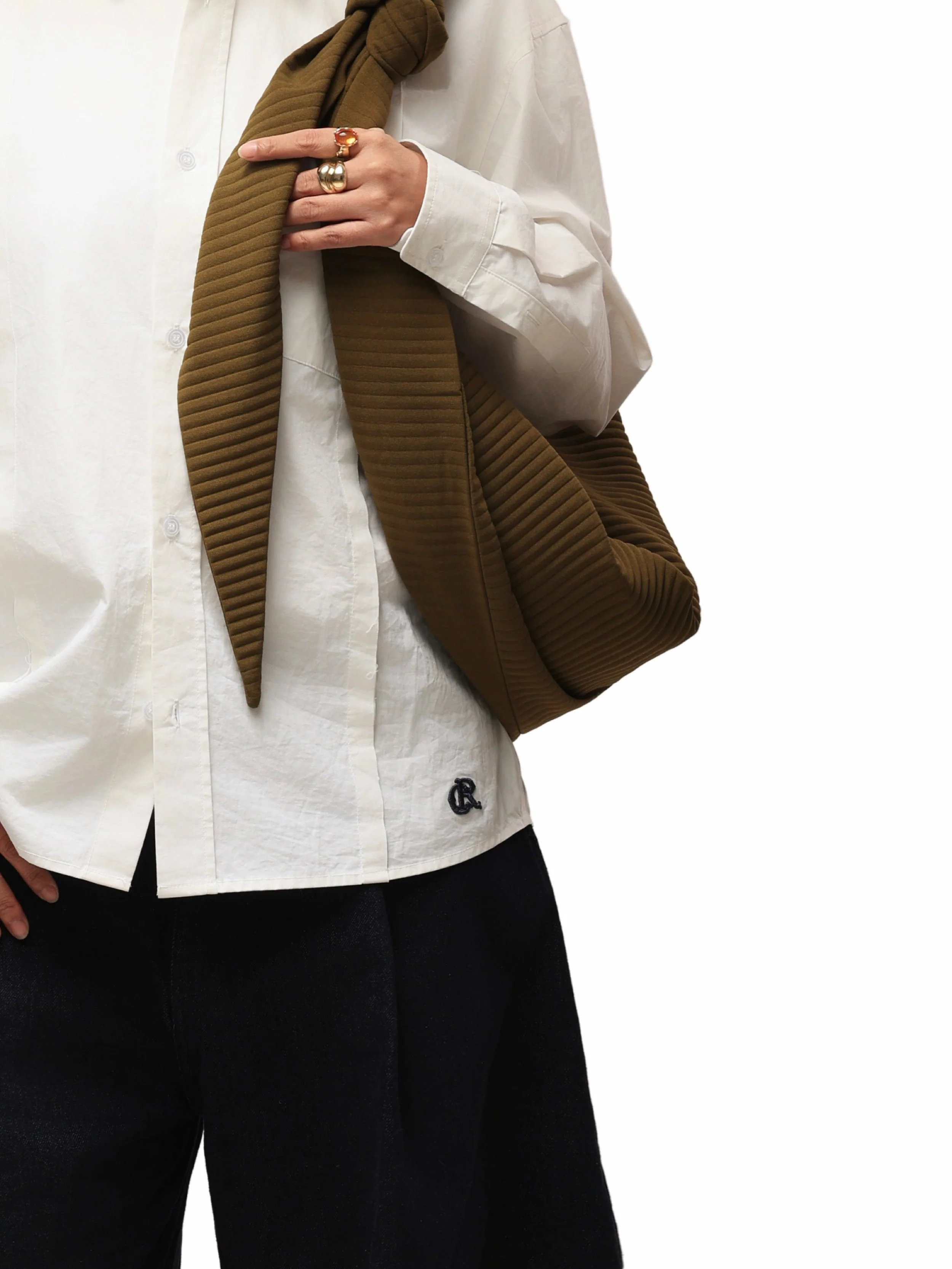 6CRAYON Patchwork Basic Beige Cotton Poplin Embroidered Shirt - Image 17