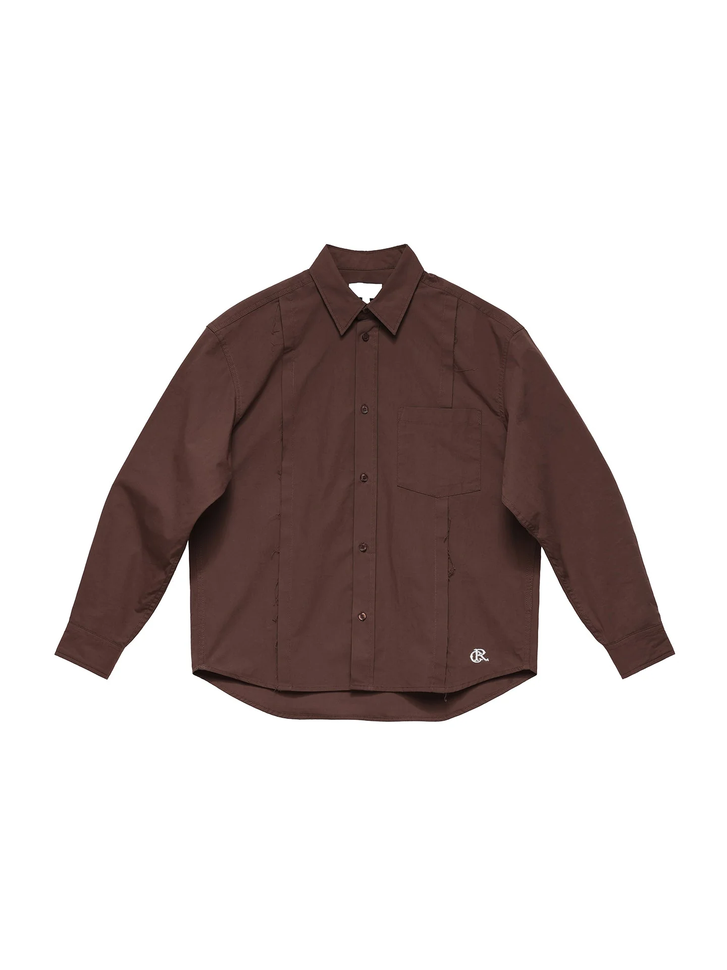 6CRAYON Patchwork Basic Brown Cotton Poplin Embroidered Shirt - Image 10