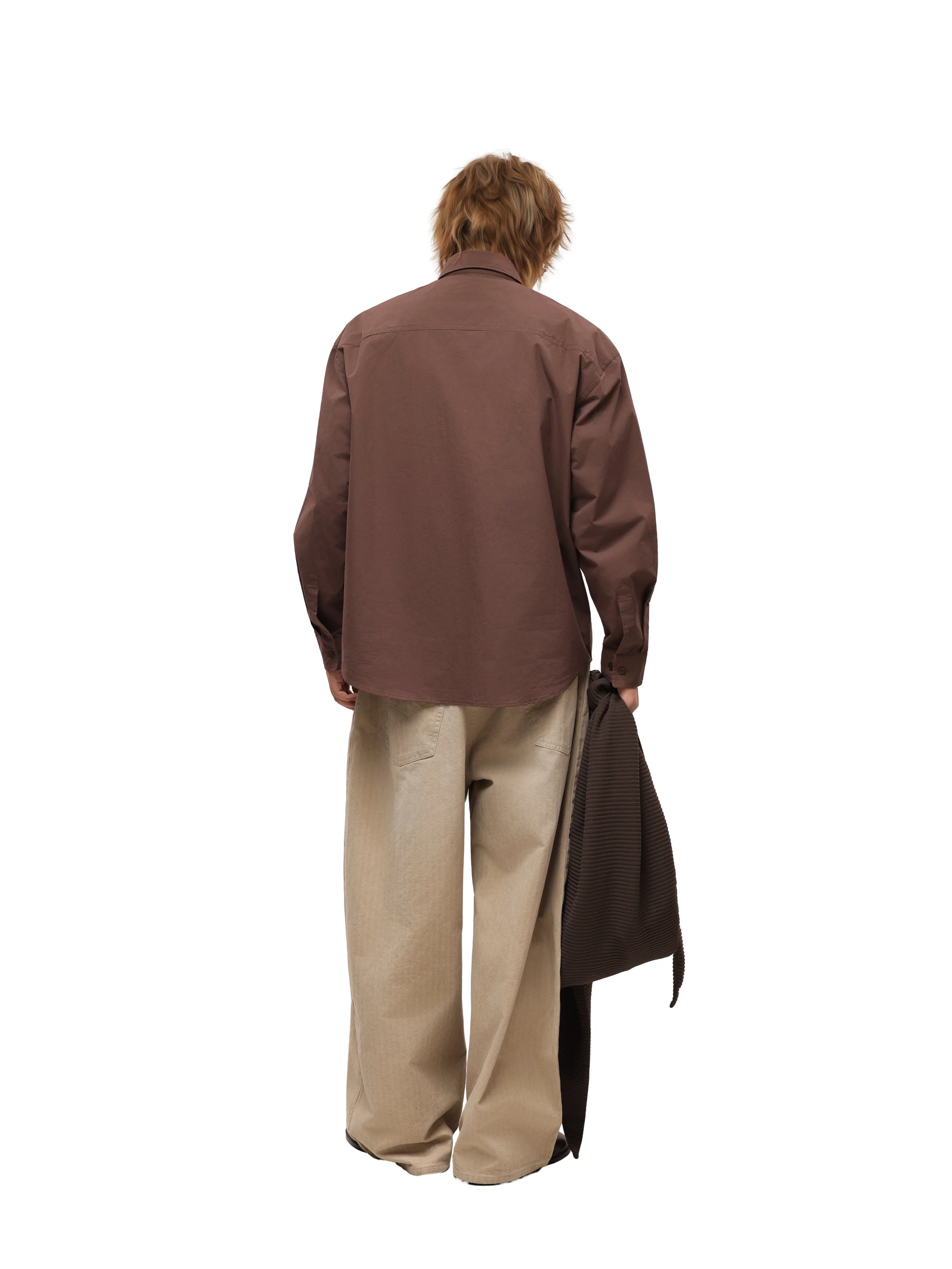 6CRAYON Patchwork Basic Brown Cotton Poplin Embroidered Shirt - Image 13