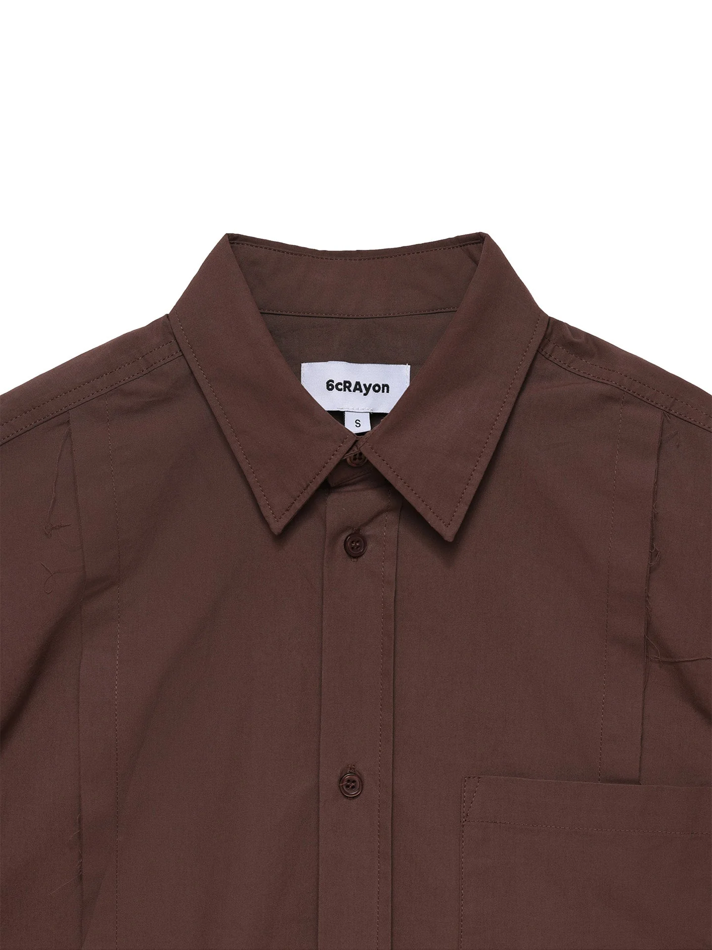 6CRAYON Patchwork Basic Brown Cotton Poplin Embroidered Shirt - Image 14