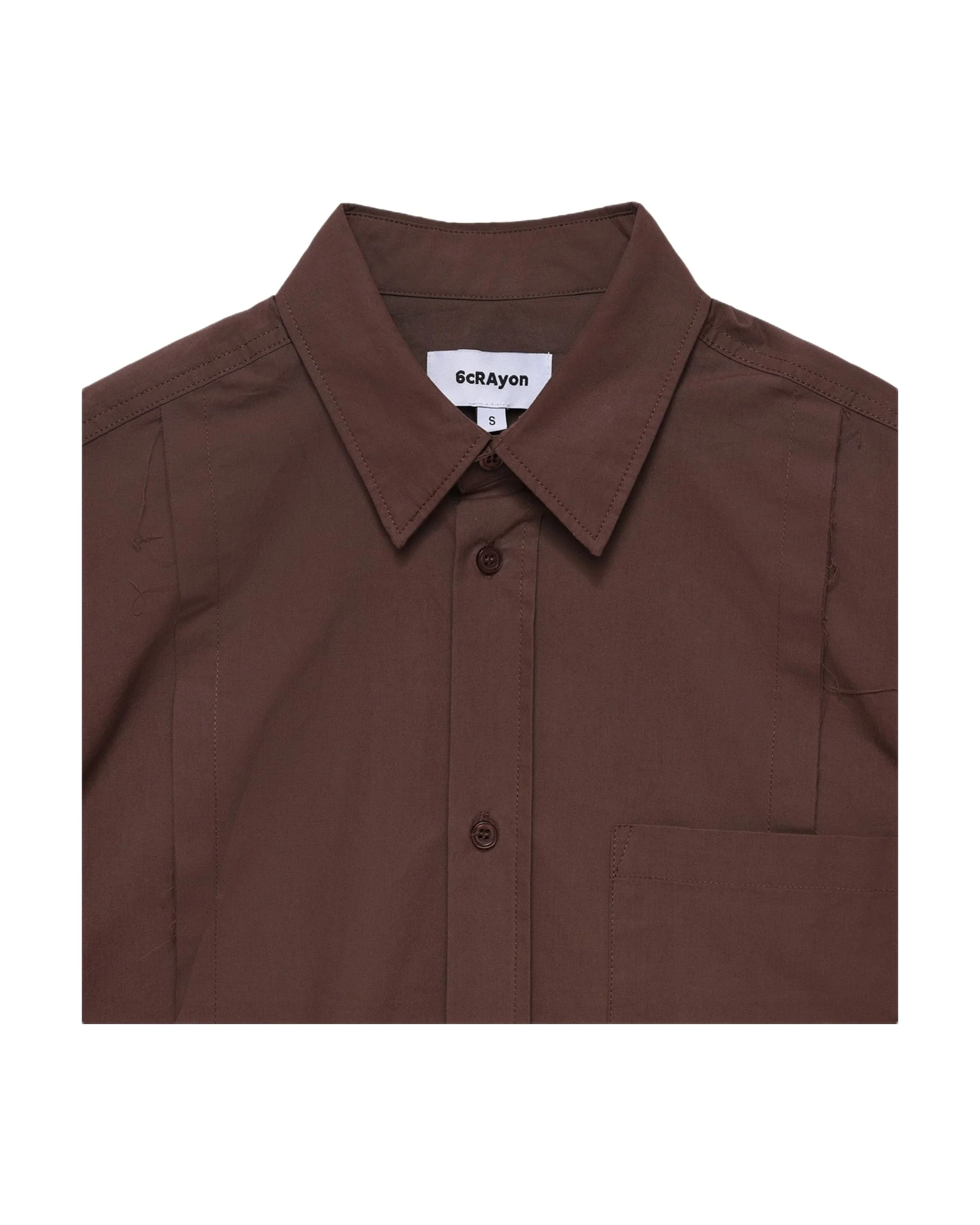 6CRAYON Patchwork Basic Brown Cotton Poplin Embroidered Shirt - Image 6
