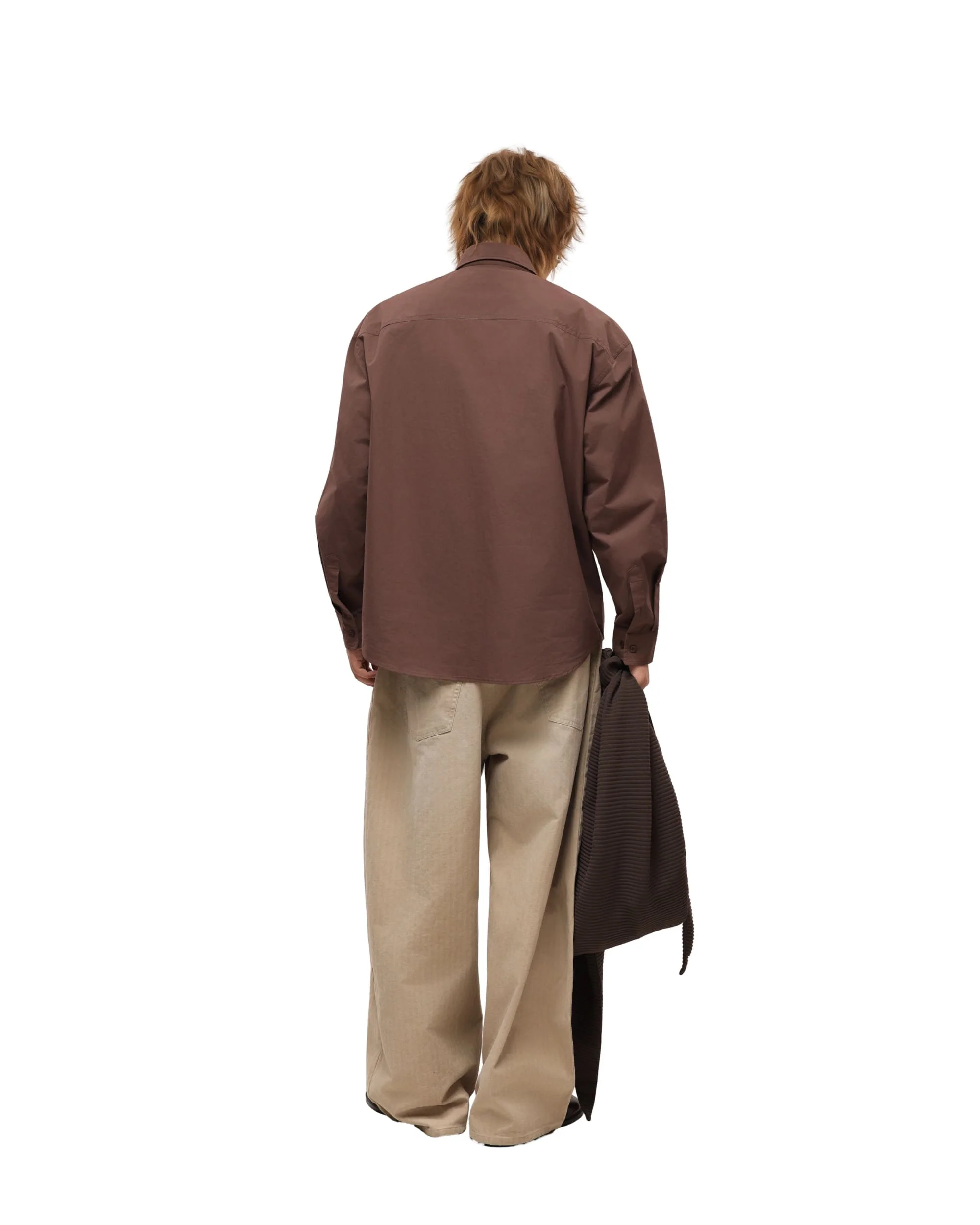6CRAYON Patchwork Basic Brown Cotton Poplin Embroidered Shirt - Image 7