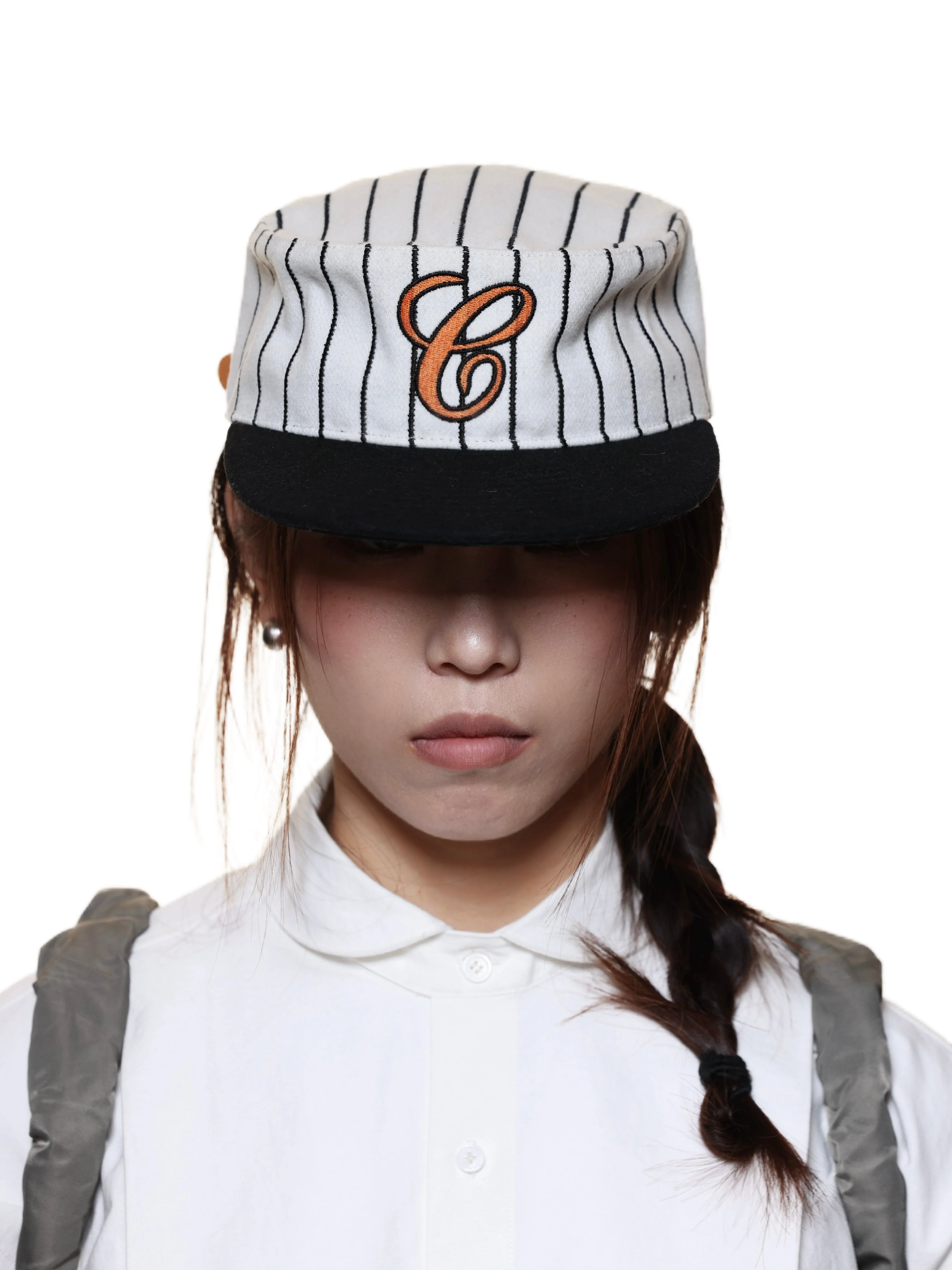 6CRAYON  Retro Flat Top Baseball Cap - Striped Wool Blend with Embroidered Letters - Image 13