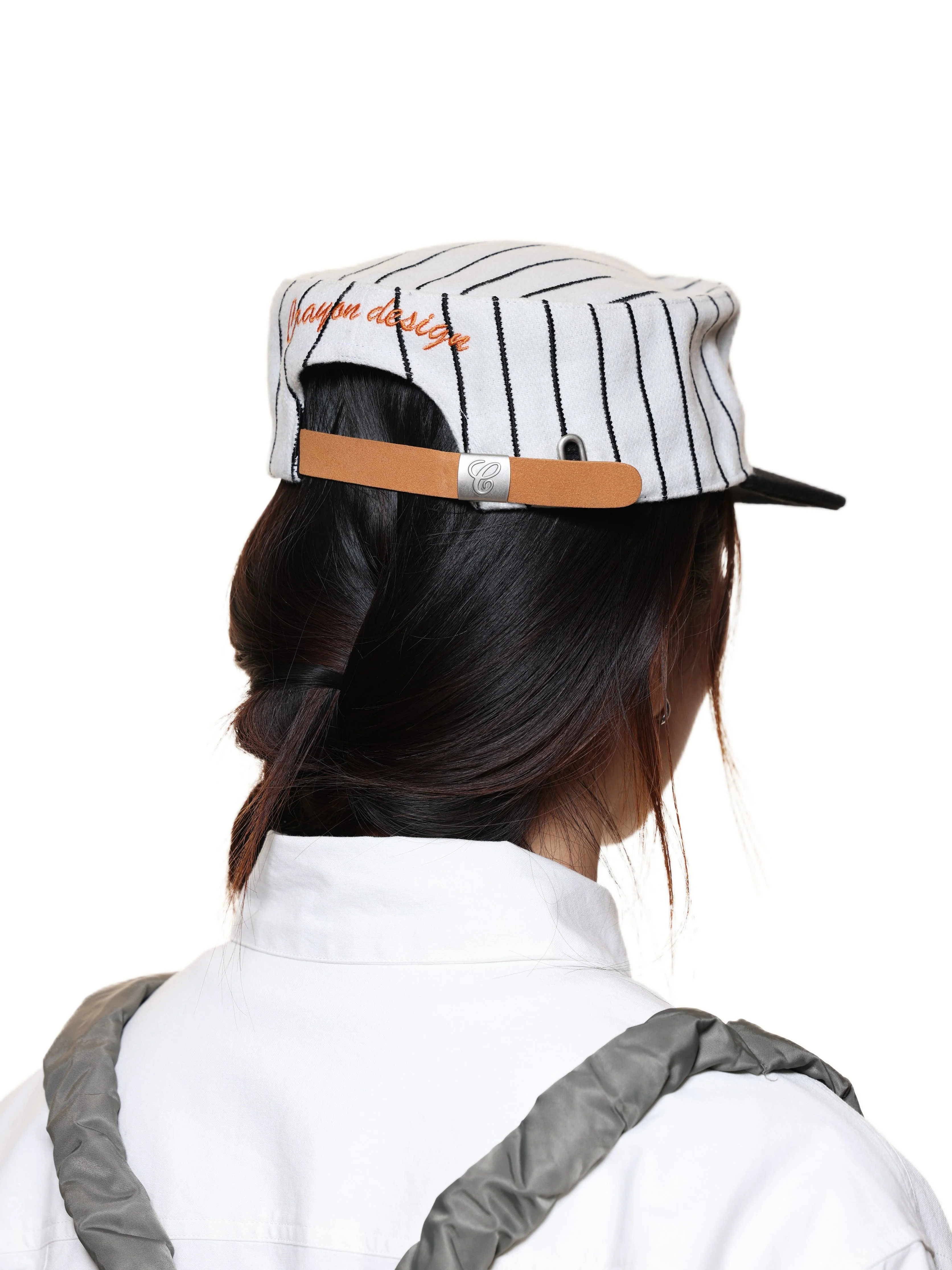 6CRAYON  Retro Flat Top Baseball Cap - Striped Wool Blend with Embroidered Letters - Image 7