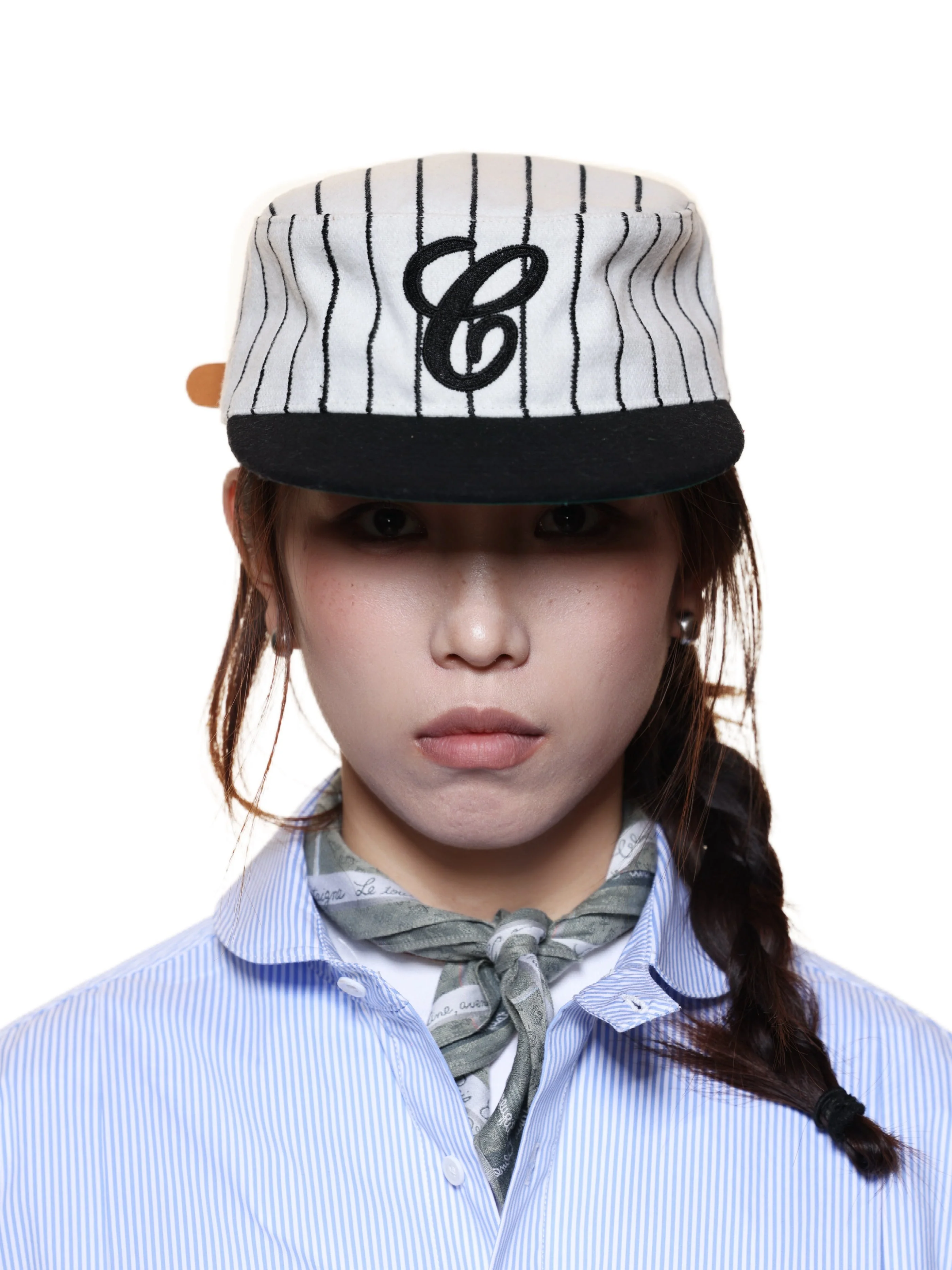6CRAYON  Retro Flat Top Baseball Cap - Striped Wool Blend with Embroidered Letters - Image 13