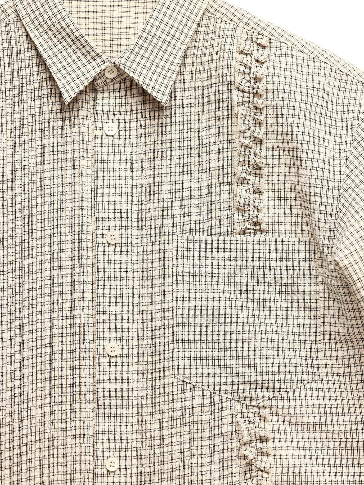 6CRAYON Retro Off-White Plaid Cotton Peplum Blouse - Image 8