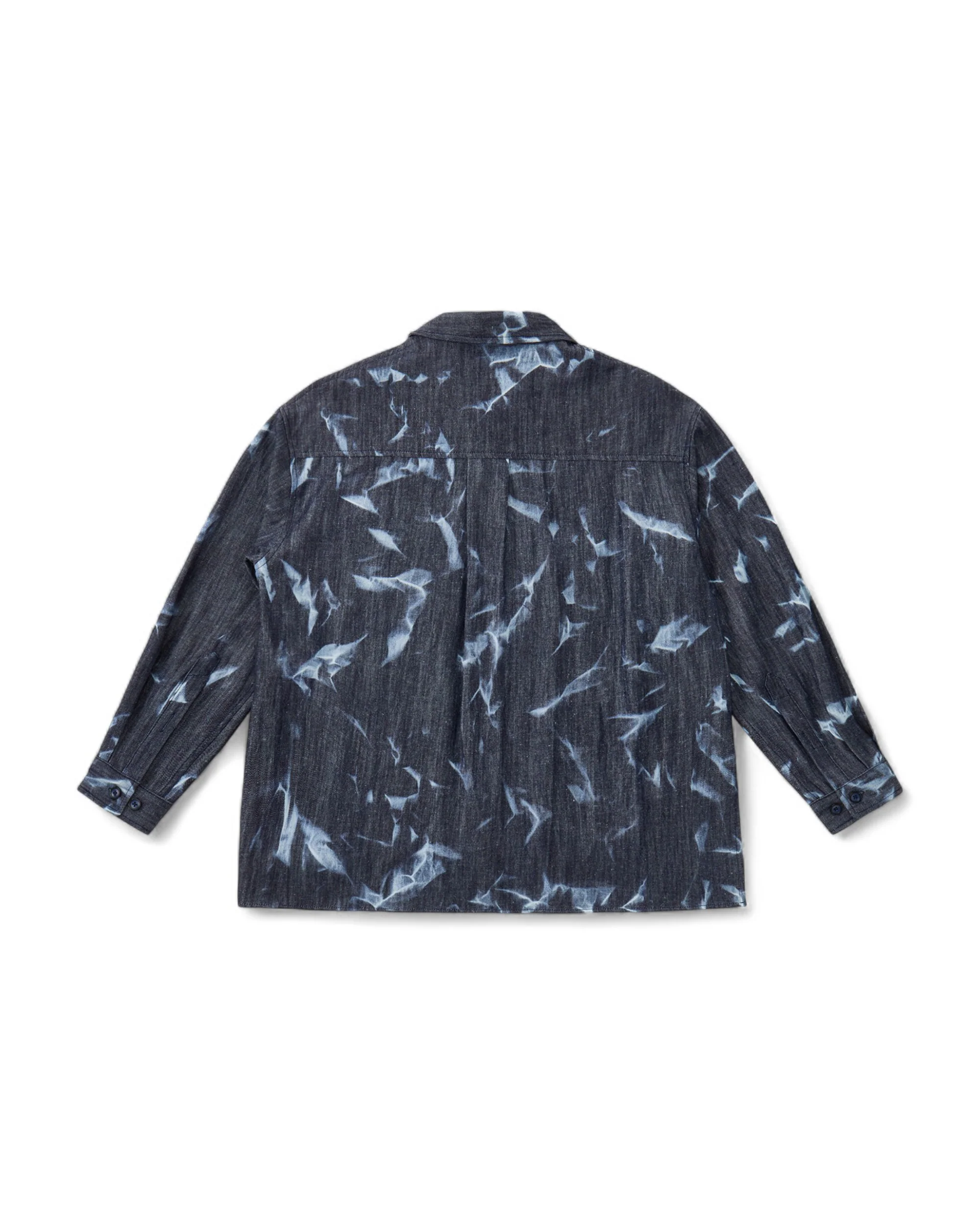 Abstract Indigo Button-Up Shirt – Washed Blue Pattern - Image 2