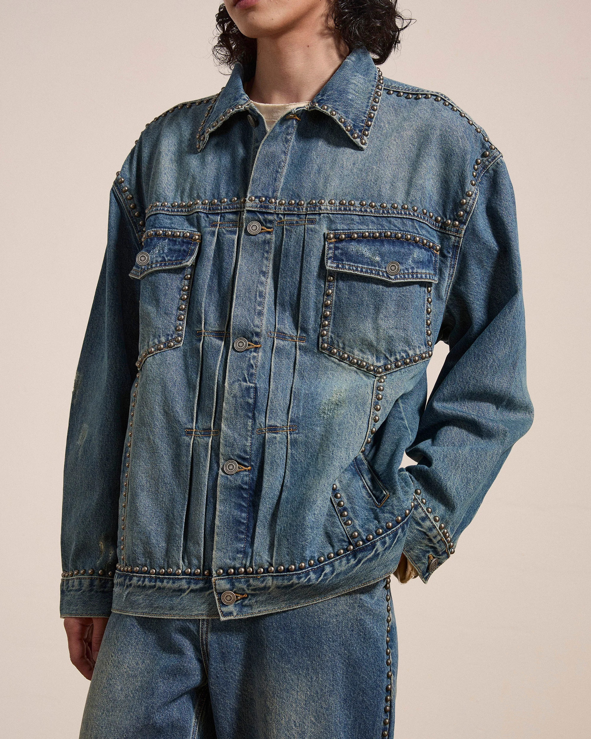 Azar Studded Denim Trucker Jacket - Image 4