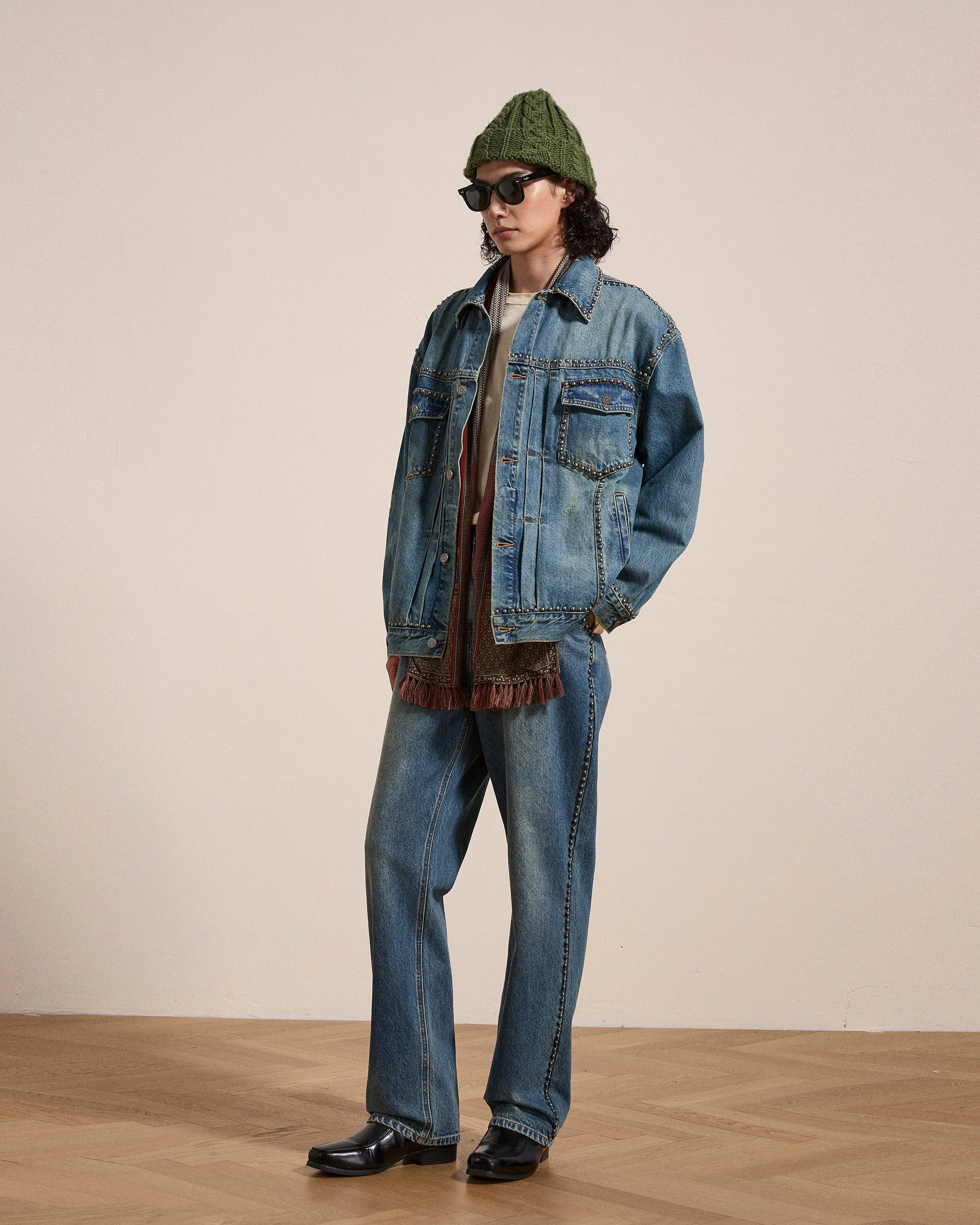 Azar Studded Denim Trucker Jacket - Image 5