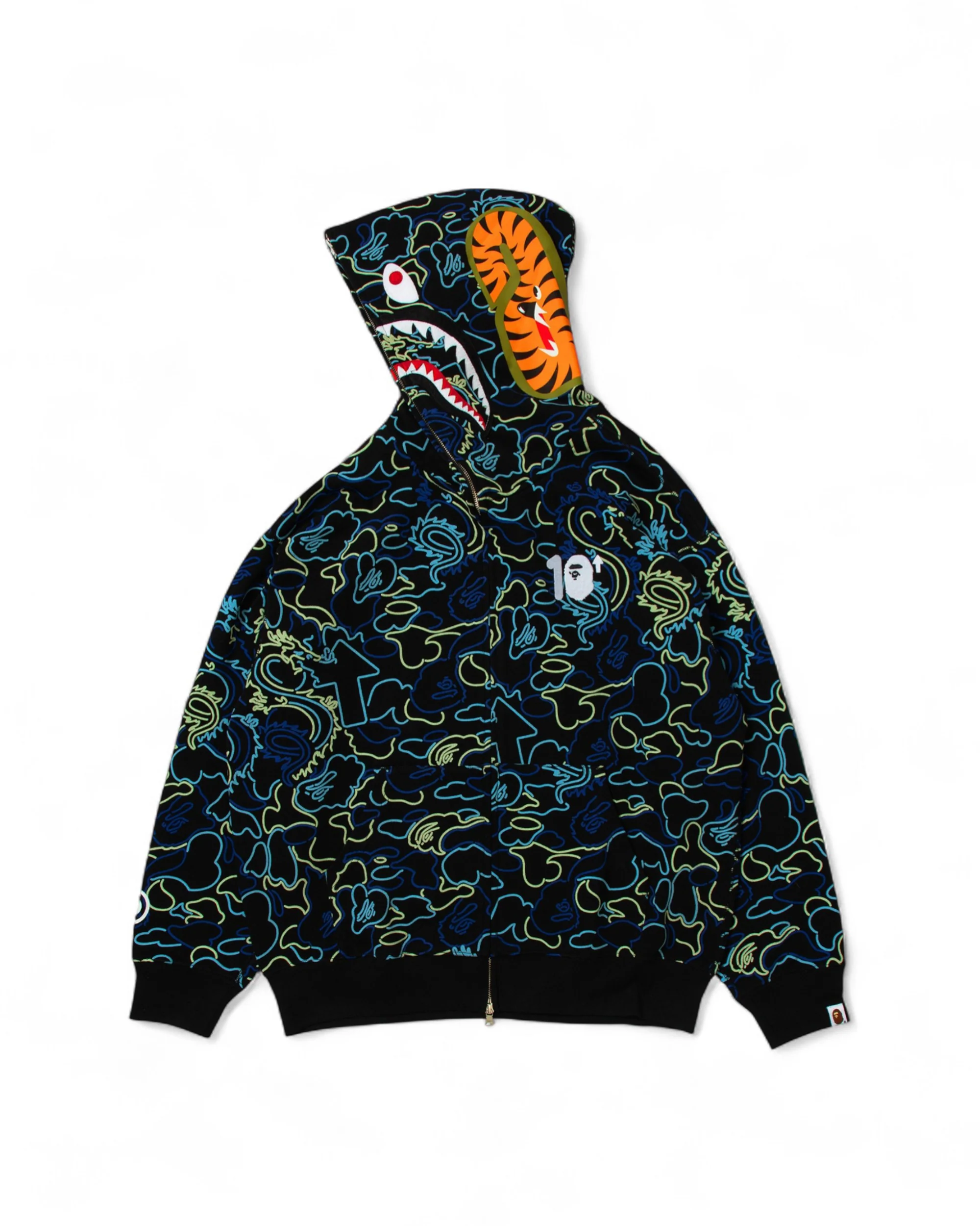 BAPE X 88RISING GLOW IN THE DARK CAMO SHARK FULL ZIP HOODIE - BLUE - Image 3