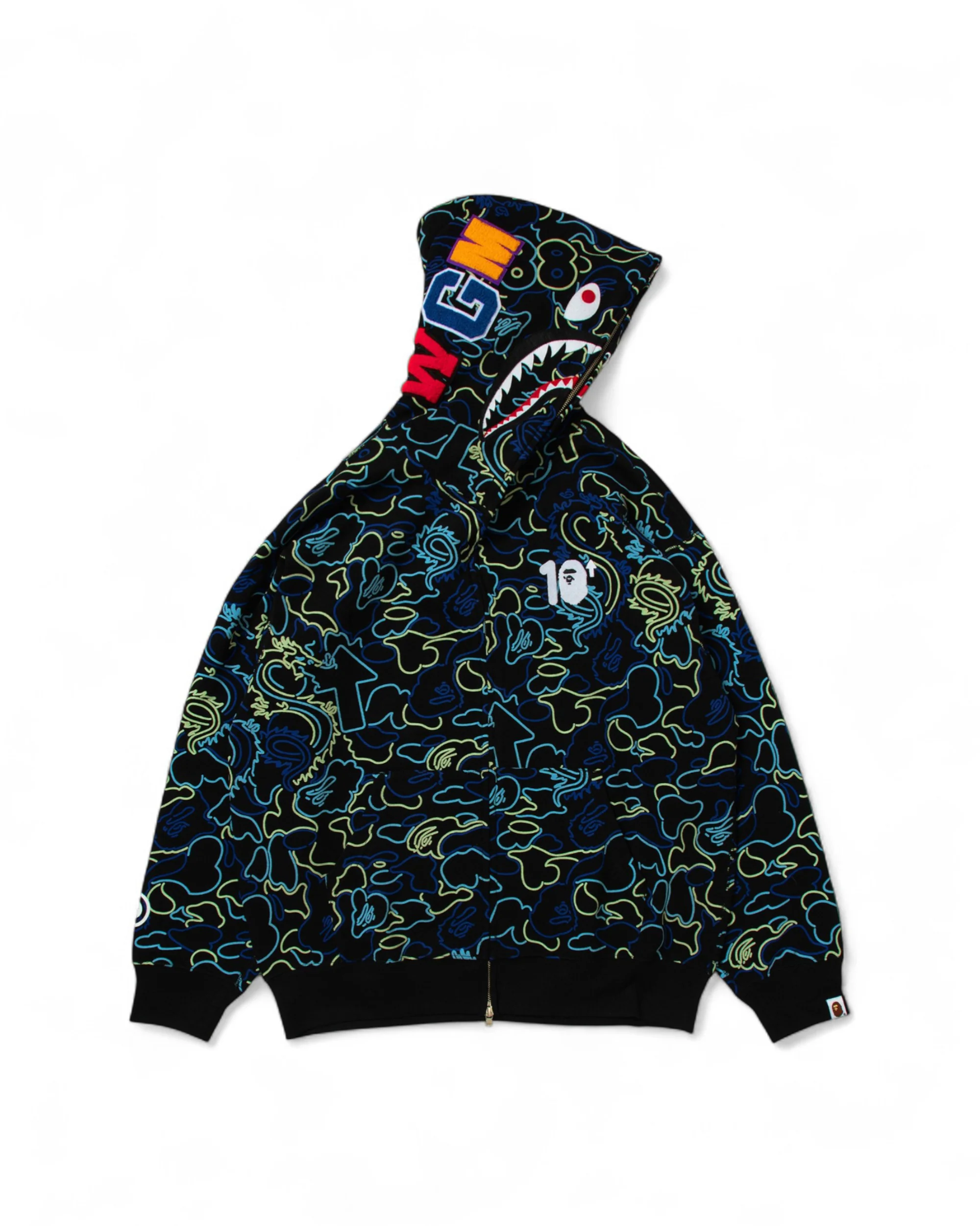 BAPE X 88RISING GLOW IN THE DARK CAMO SHARK FULL ZIP HOODIE - BLUE - Image 4