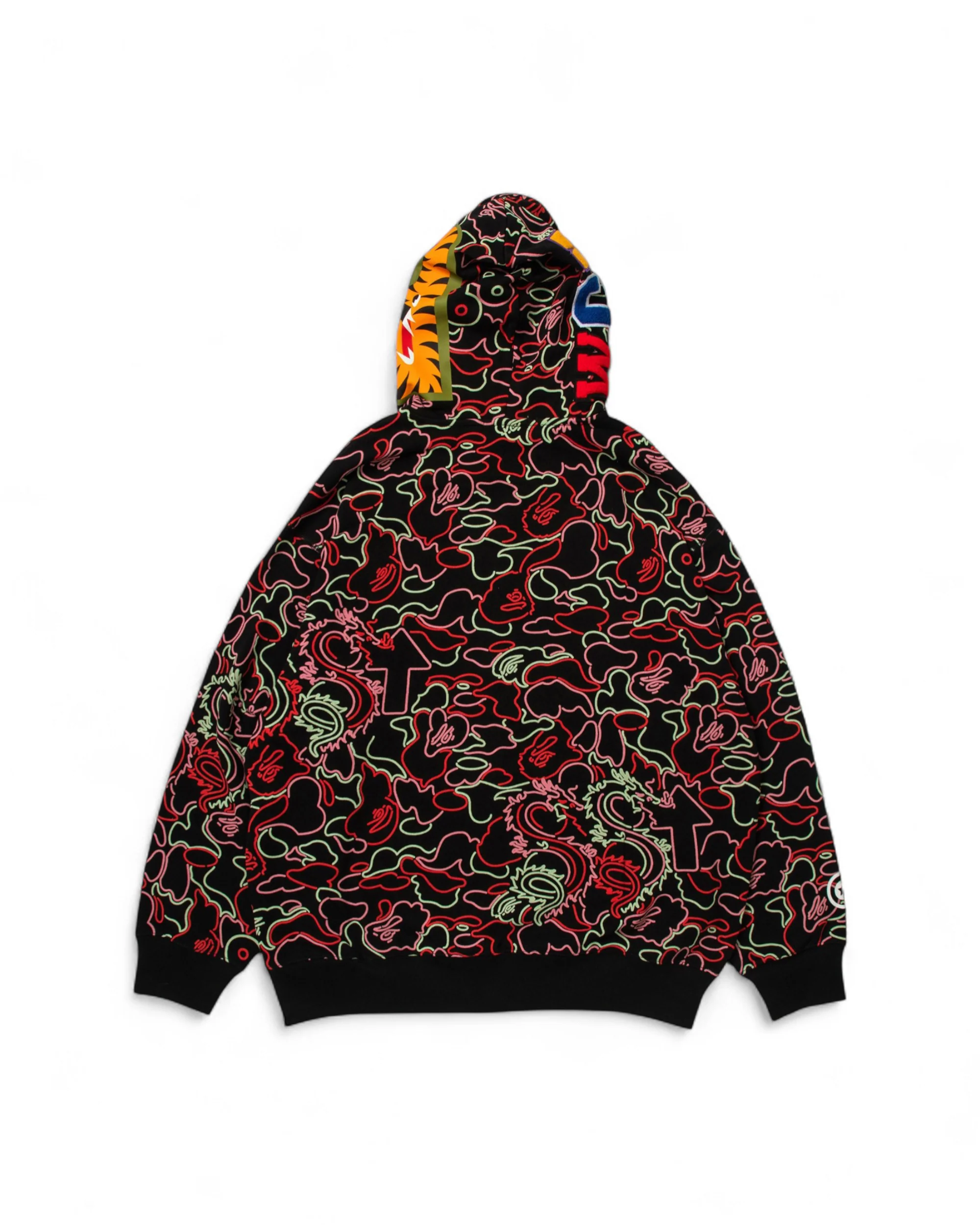 BAPE X 88RISING GLOW IN THE DARK CAMO SHARK FULL ZIP HOODIE - RED - Image 2