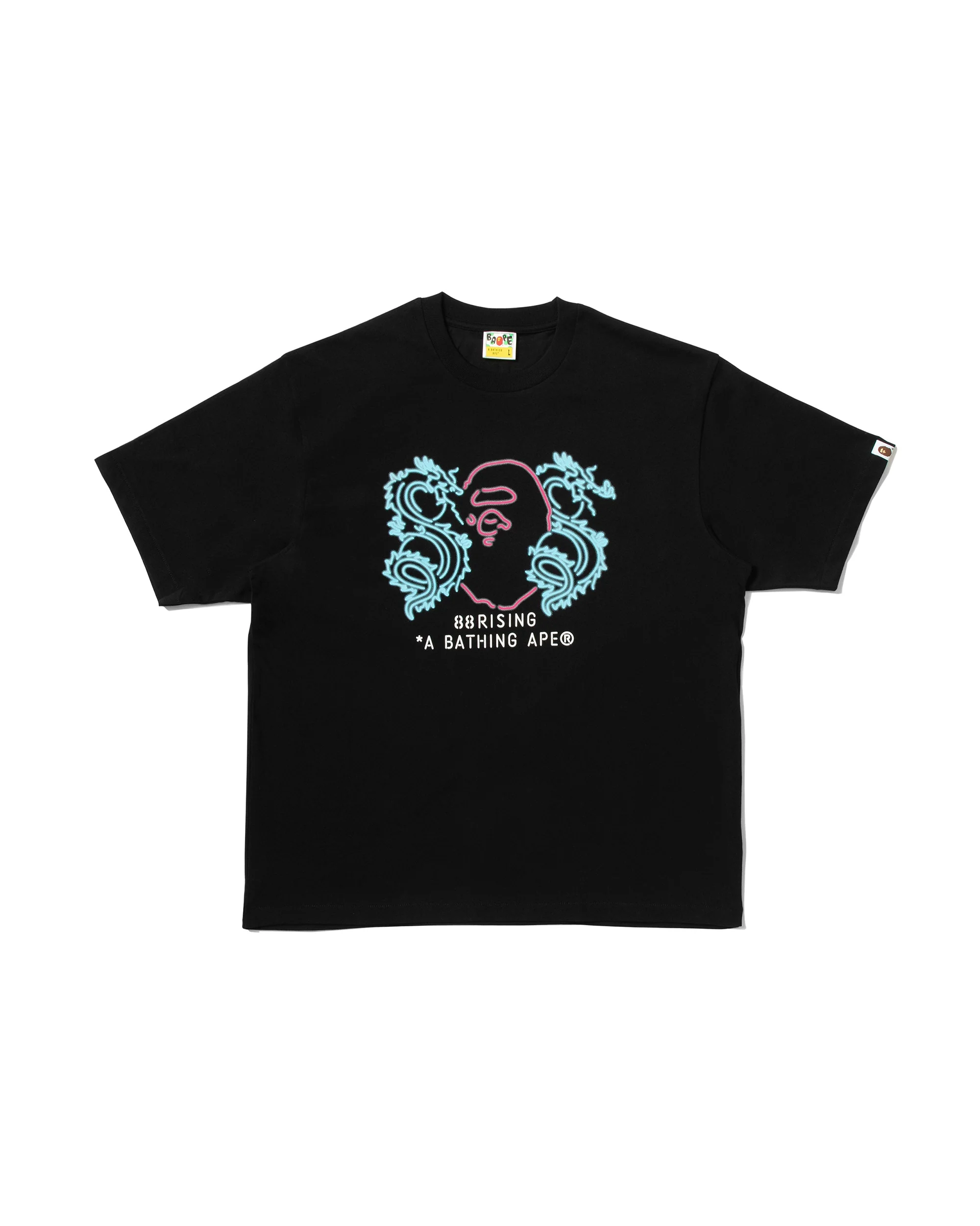 BAPE X 88RISING NEON LOGO RELAXED FIT TEE - BLACK