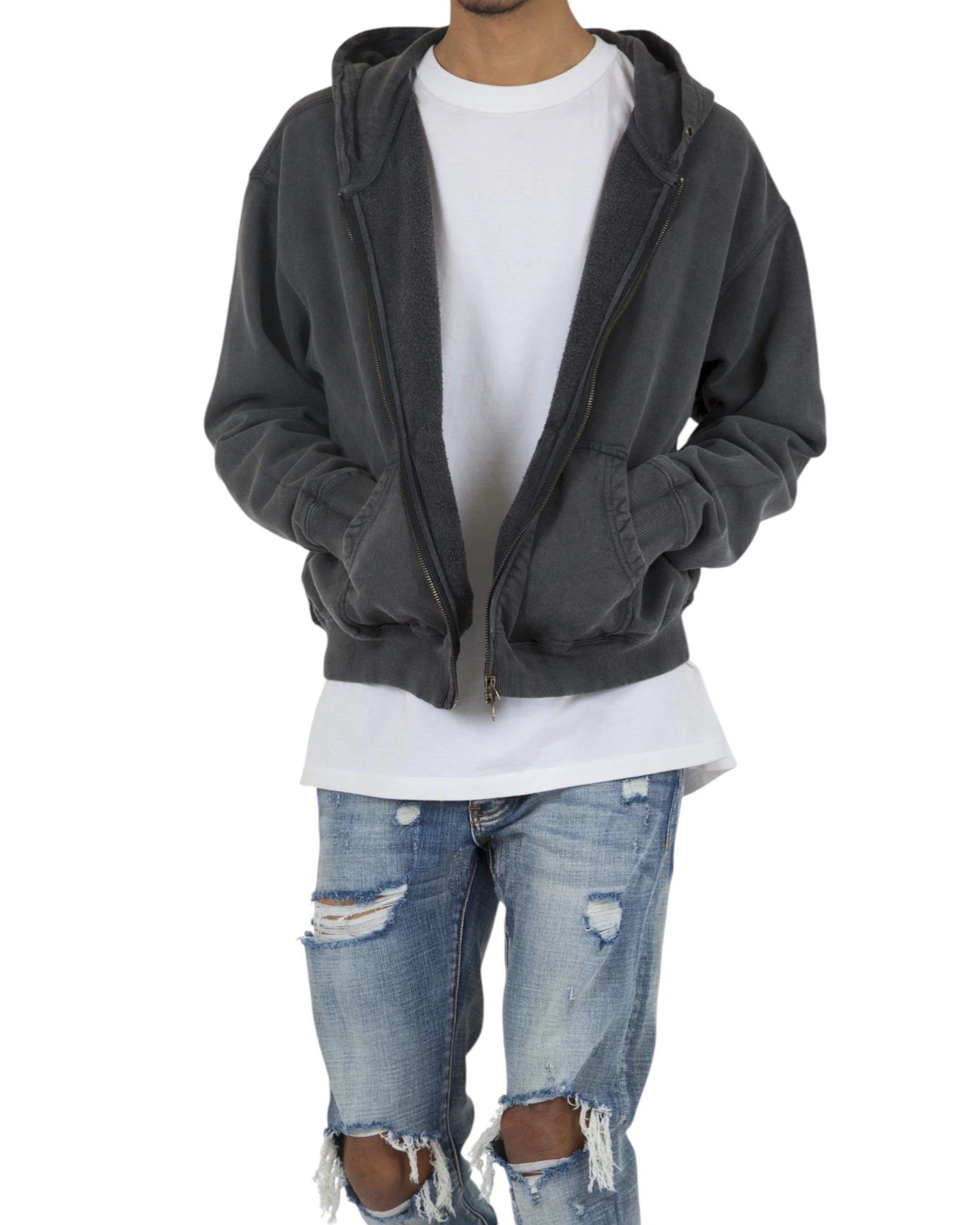 Basic Zip Up Hoodie - Vintage Black - Image 4