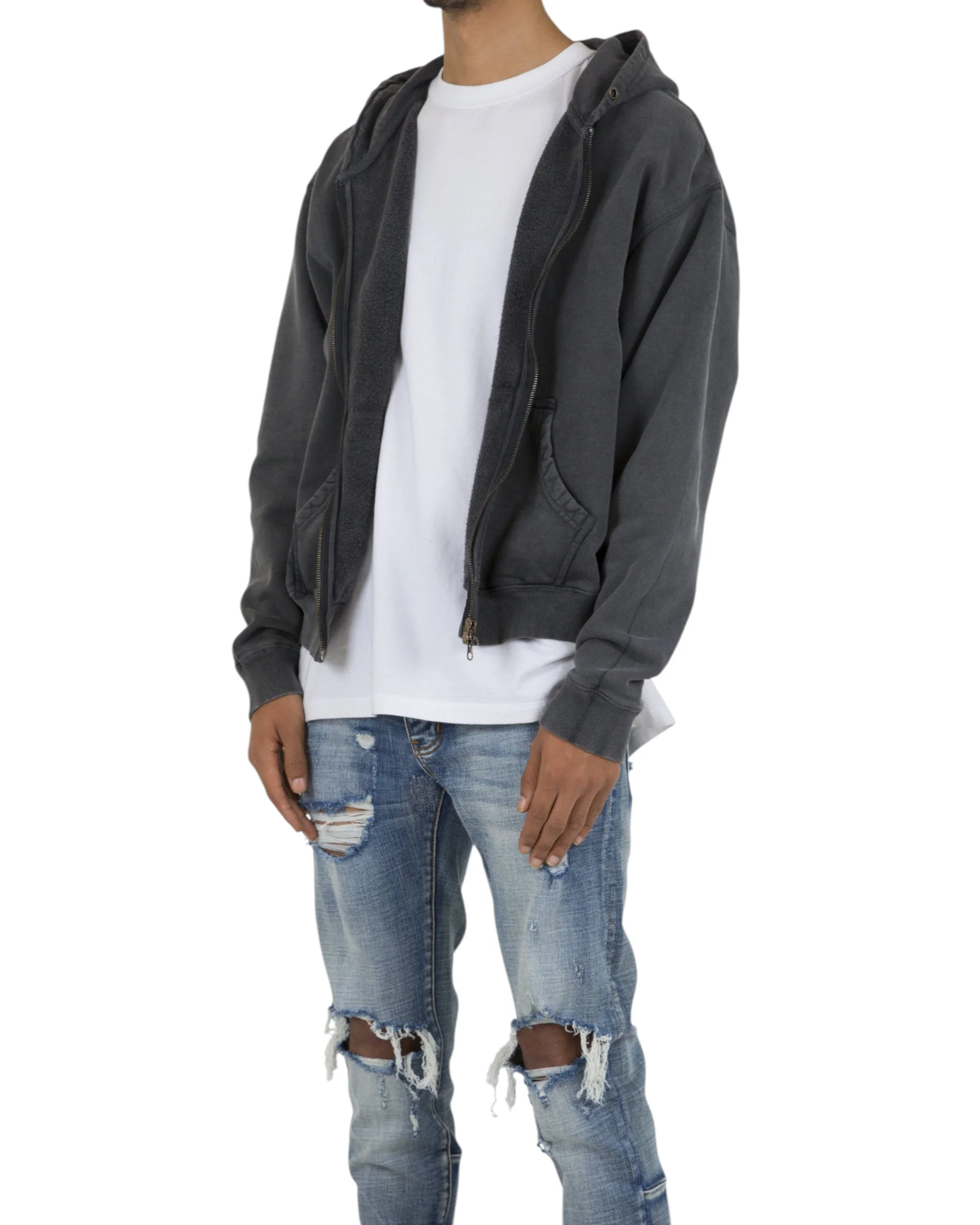 Basic Zip Up Hoodie - Vintage Black - Image 5