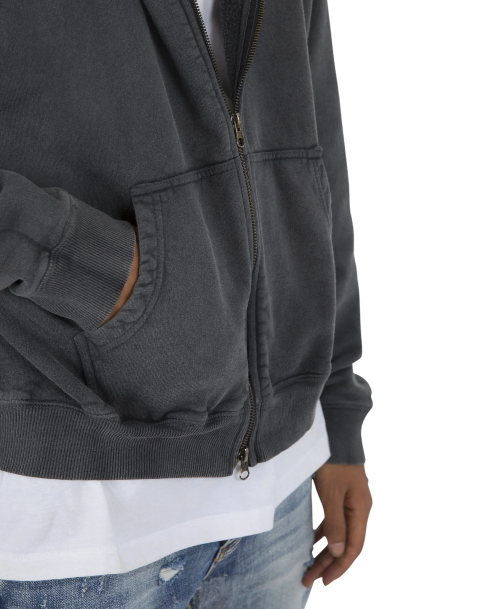 Basic Zip Up Hoodie - Vintage Black - Image 7
