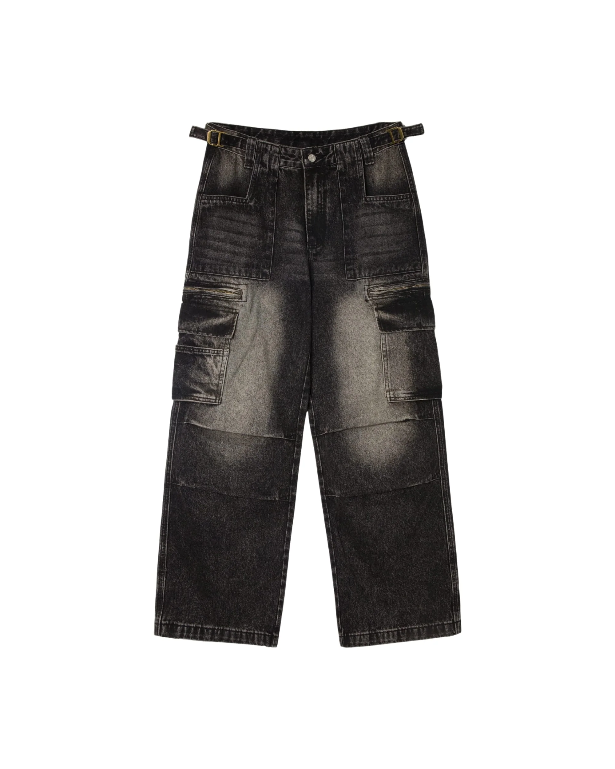 BELTED CARGO POCKET DENIM - BLACK WASH