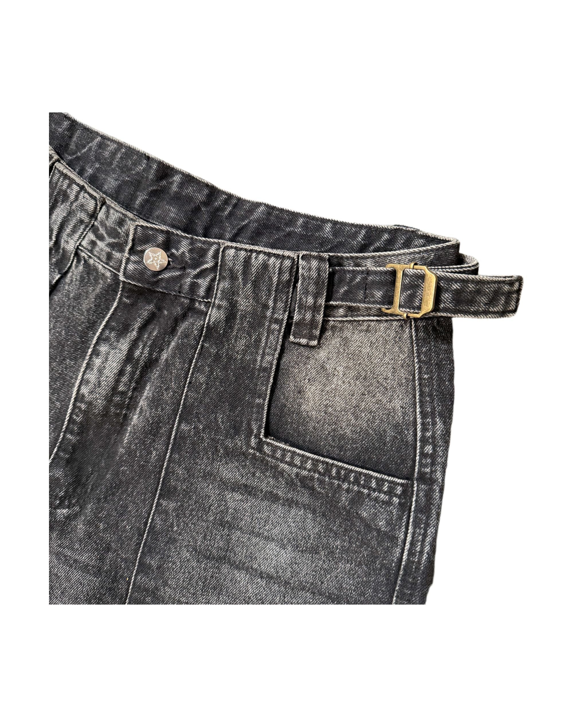 BELTED CARGO POCKET DENIM - BLACK WASH - Image 3