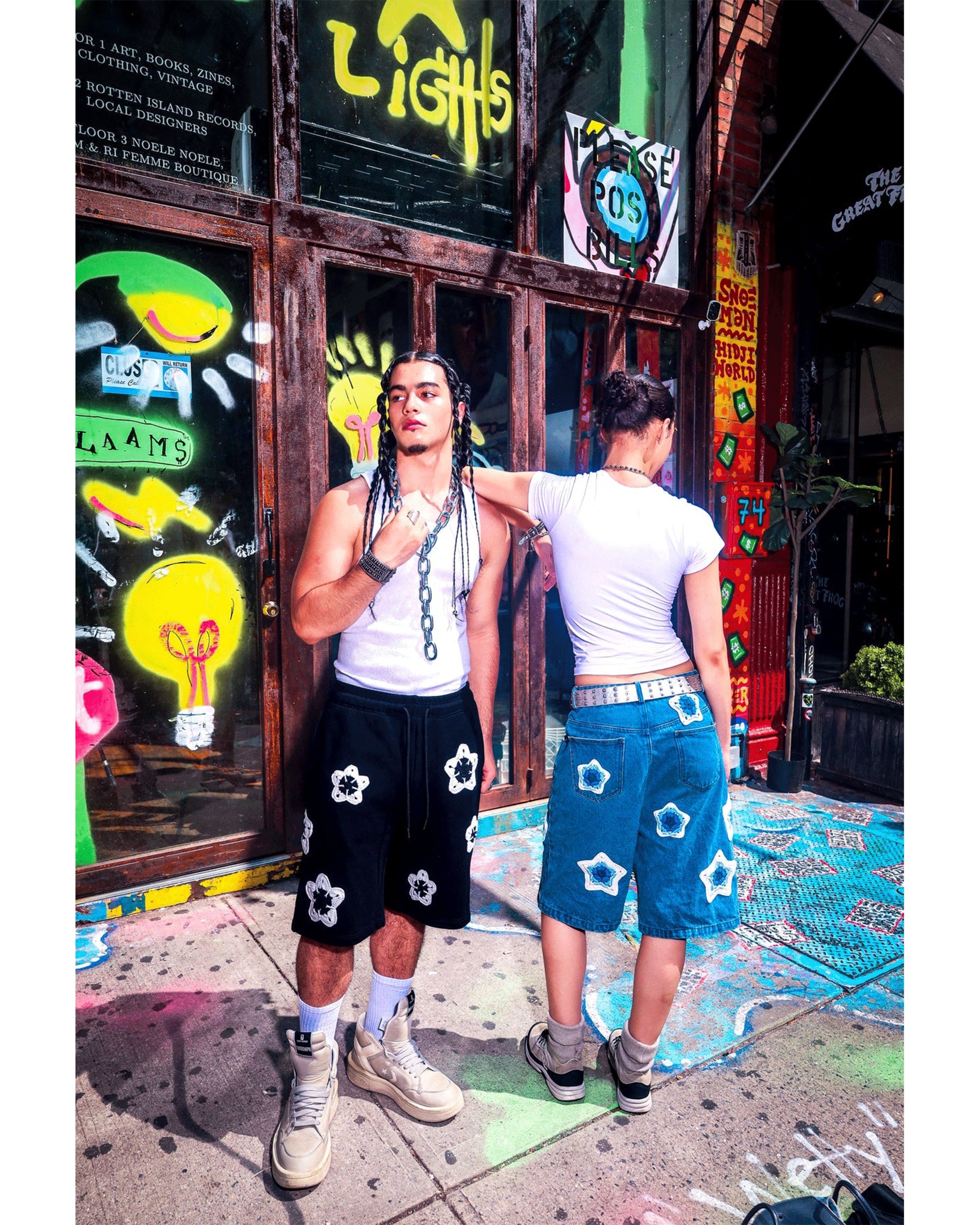 Black Flower Crochet Patch Sweatshorts - Image 4