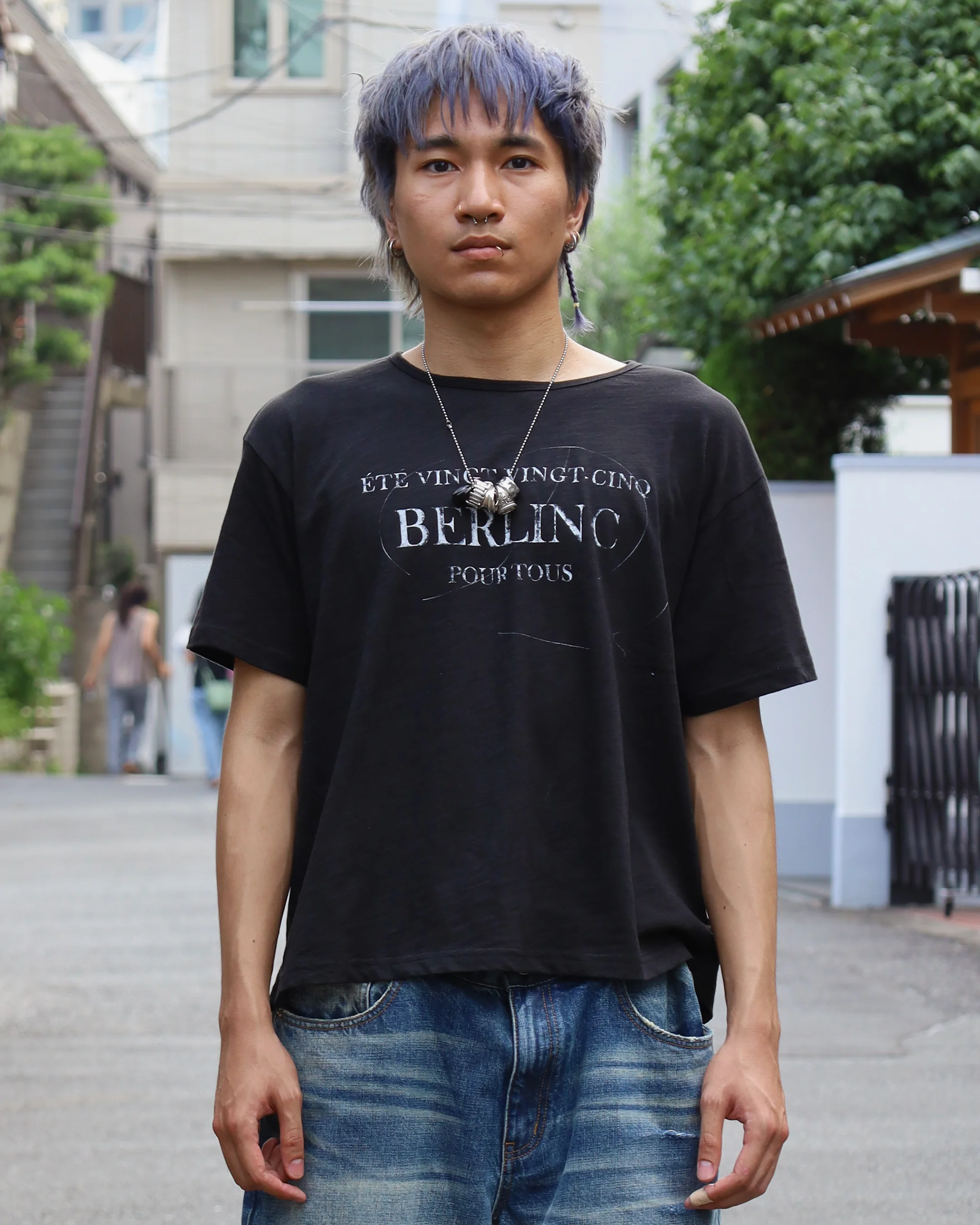 Black Slub Cotton "Pour Tous" T-Shirt - Image 2