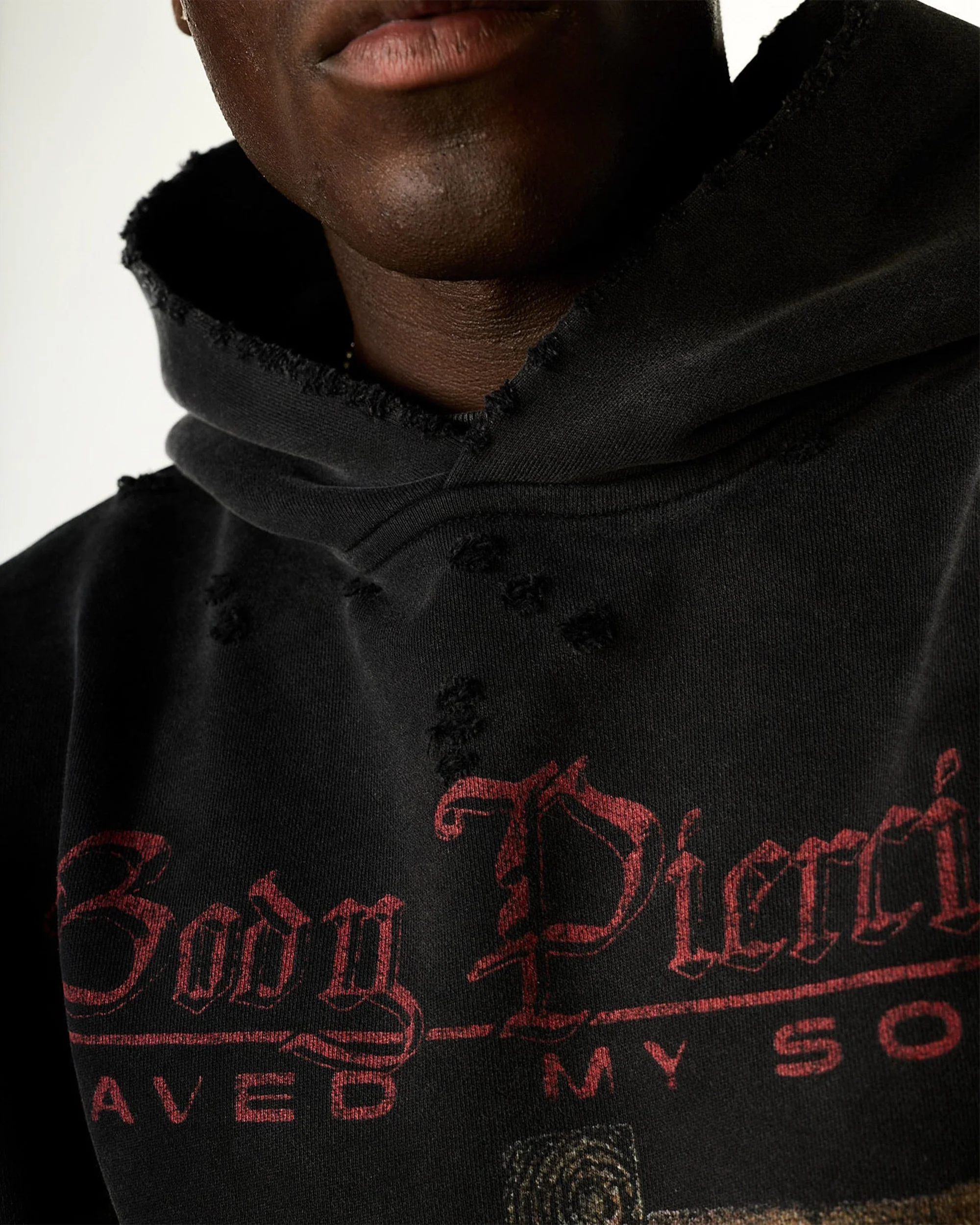 "BODY PIERCING" DISTRESSED HOODIE - Image 6