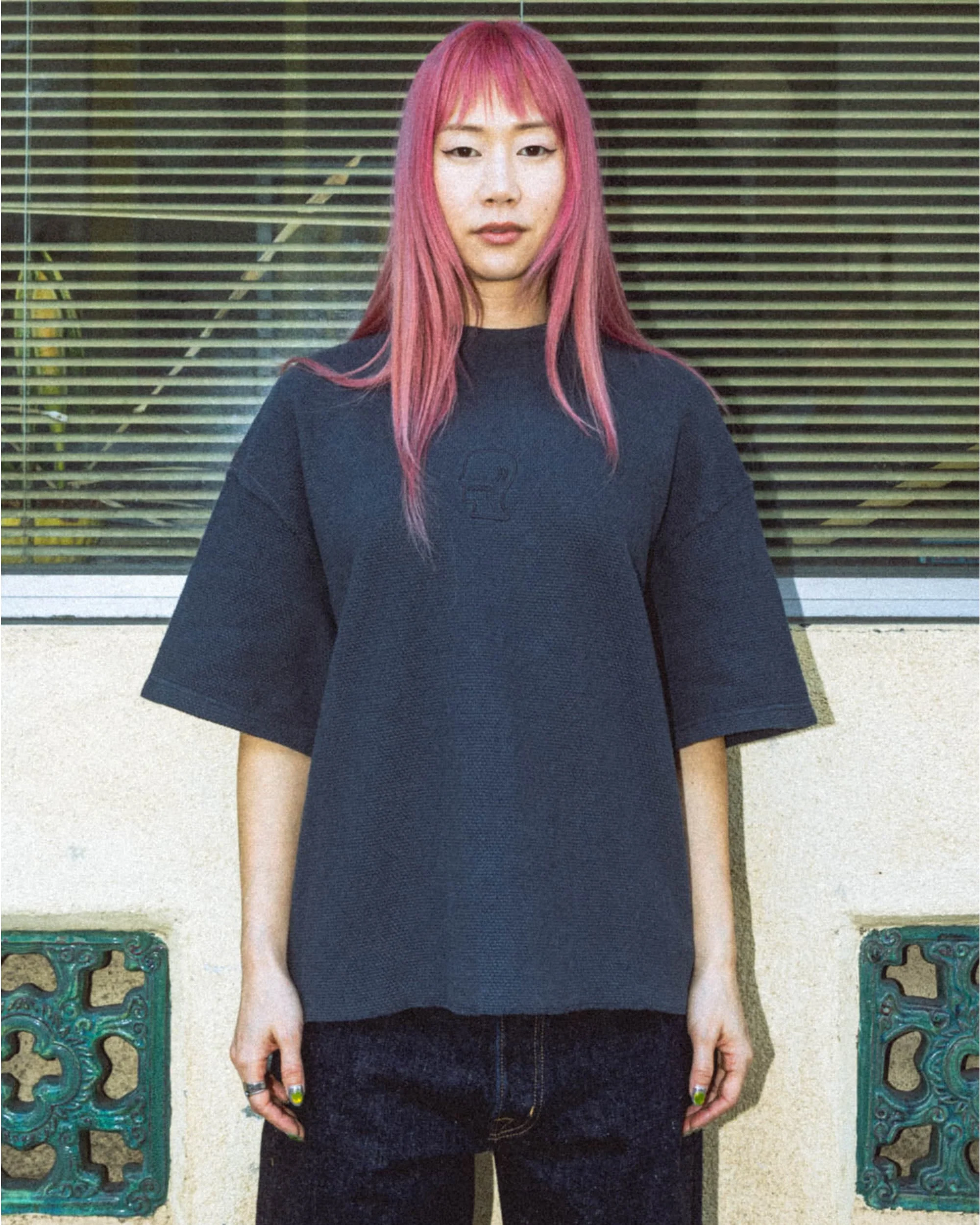 Boxy Thermal Mock Neck T-Shirt - Slate - Image 5