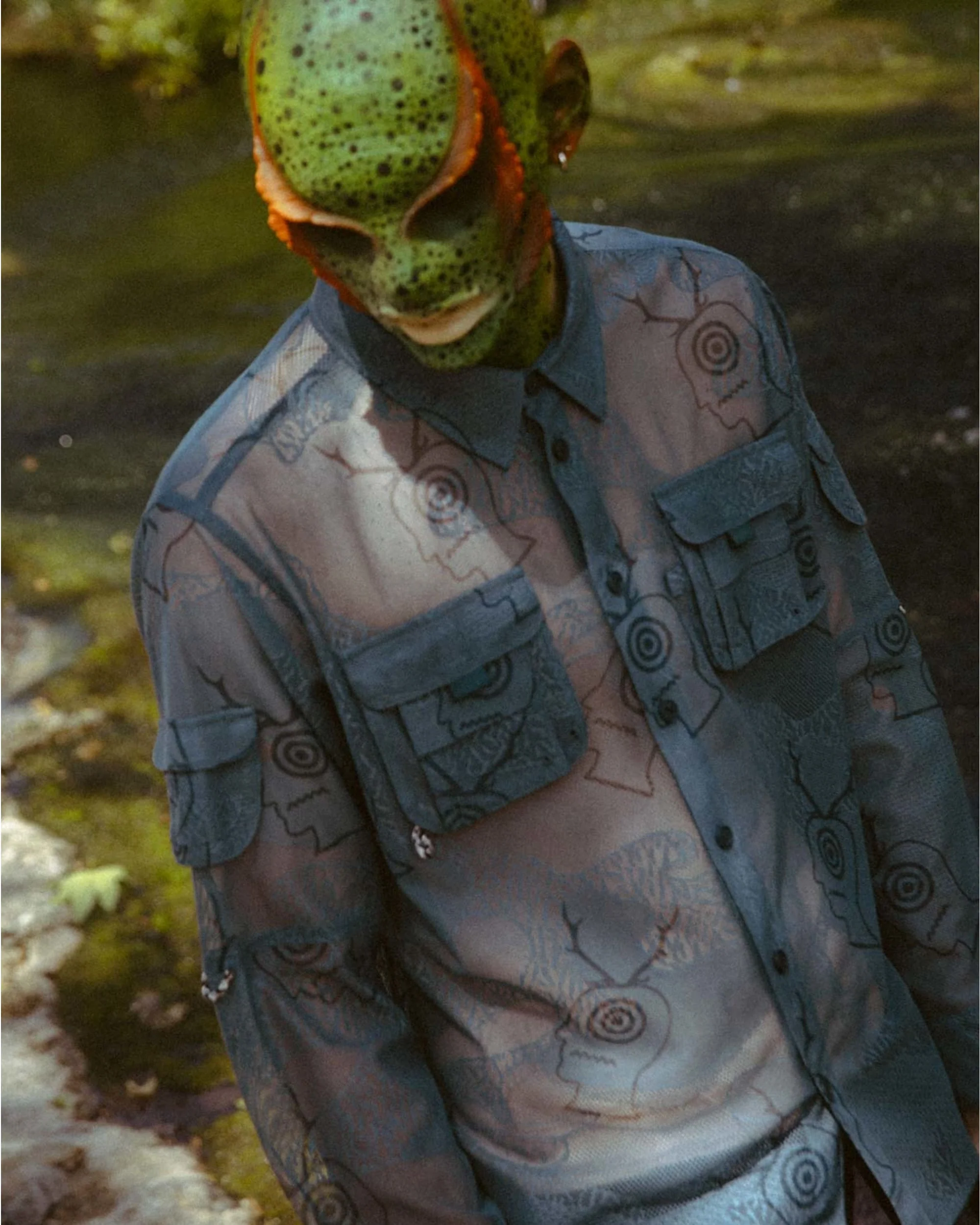 Brain Dead x South2 West8 Engineered Mesh Fishing Button Up Shirt - Slate - Image 5