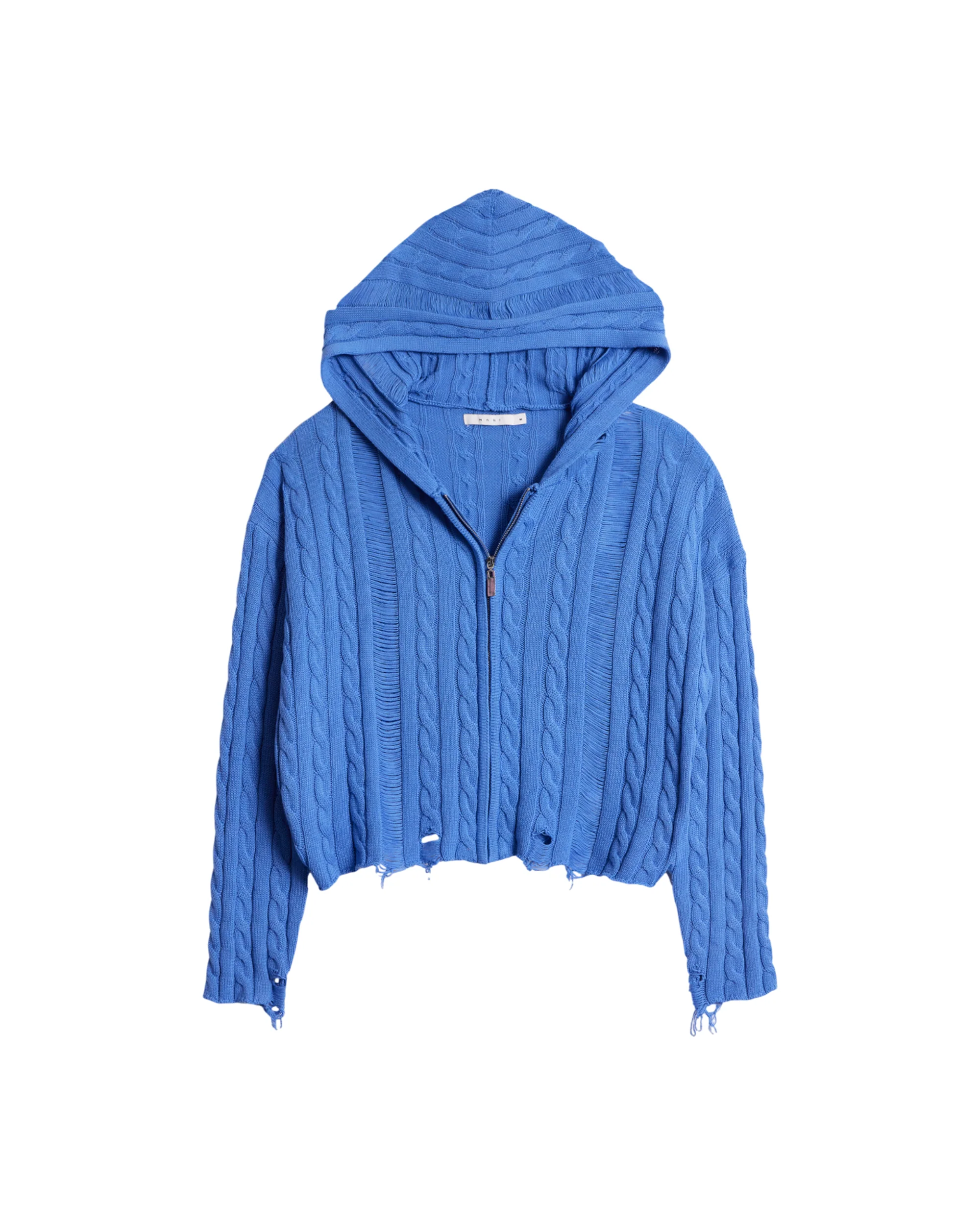 Cable Knit Hooded Sweater - Washed Blue