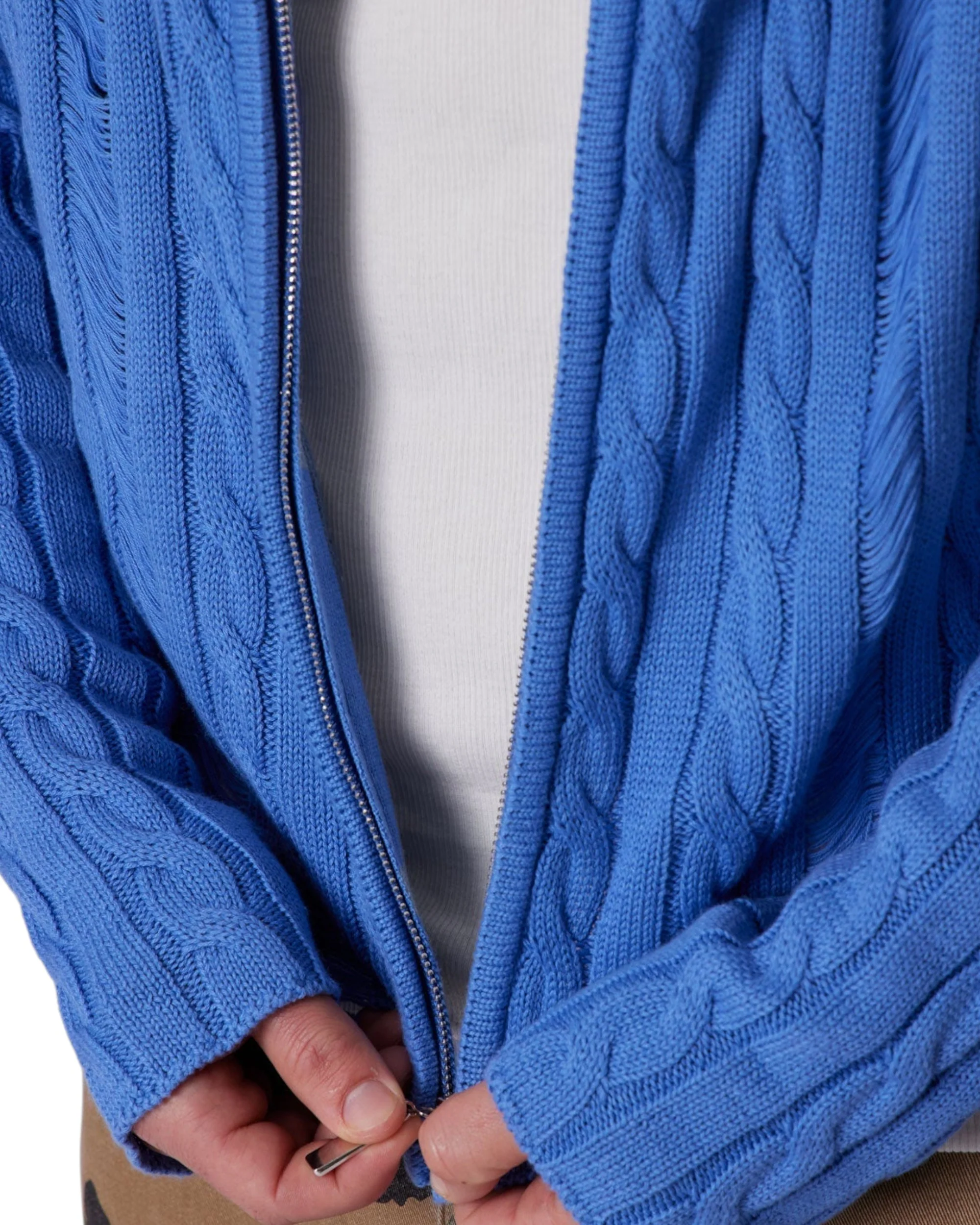 Cable Knit Hooded Sweater - Washed Blue - Image 8