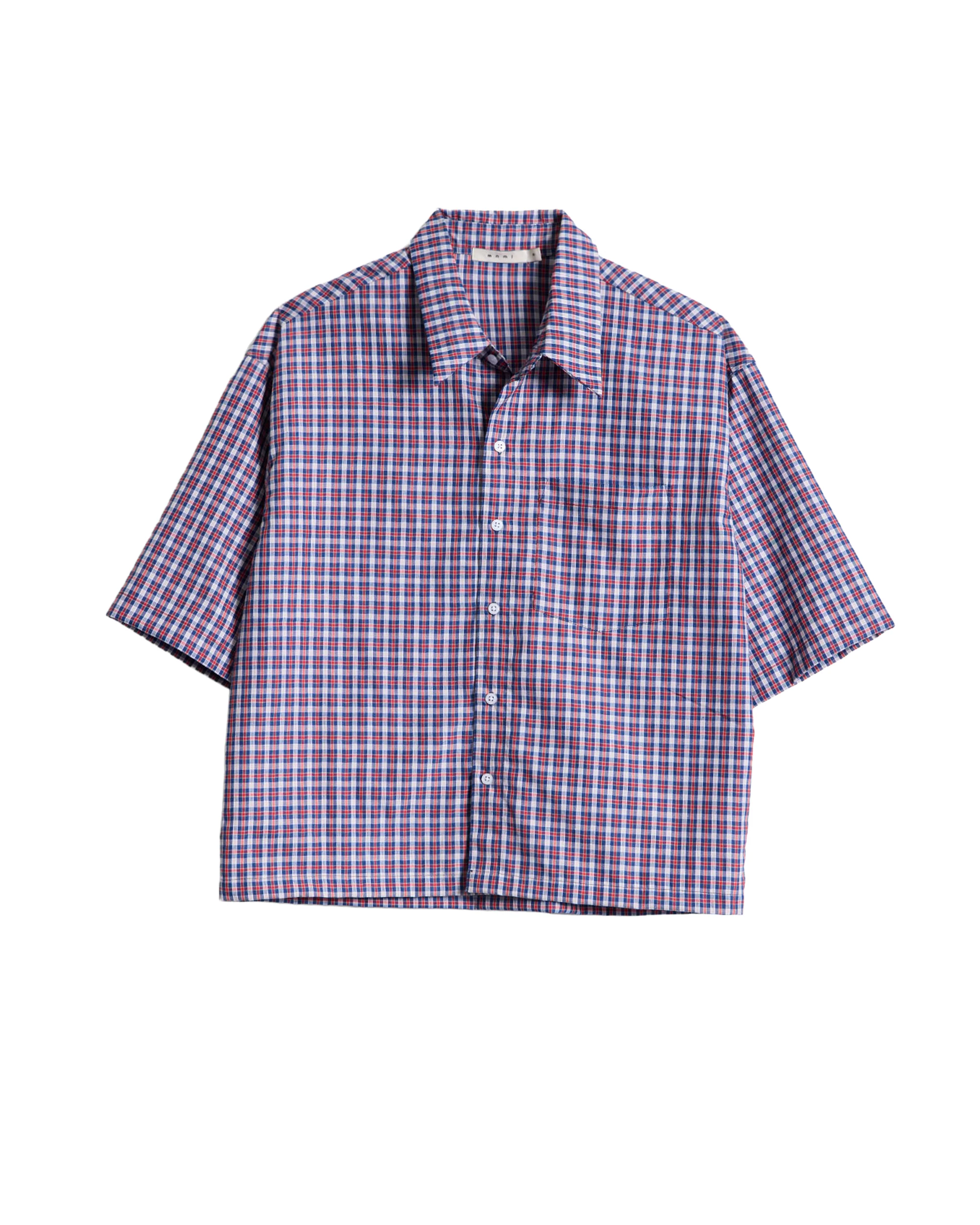 Crispy Poplin Over Shirt - Red/Blue