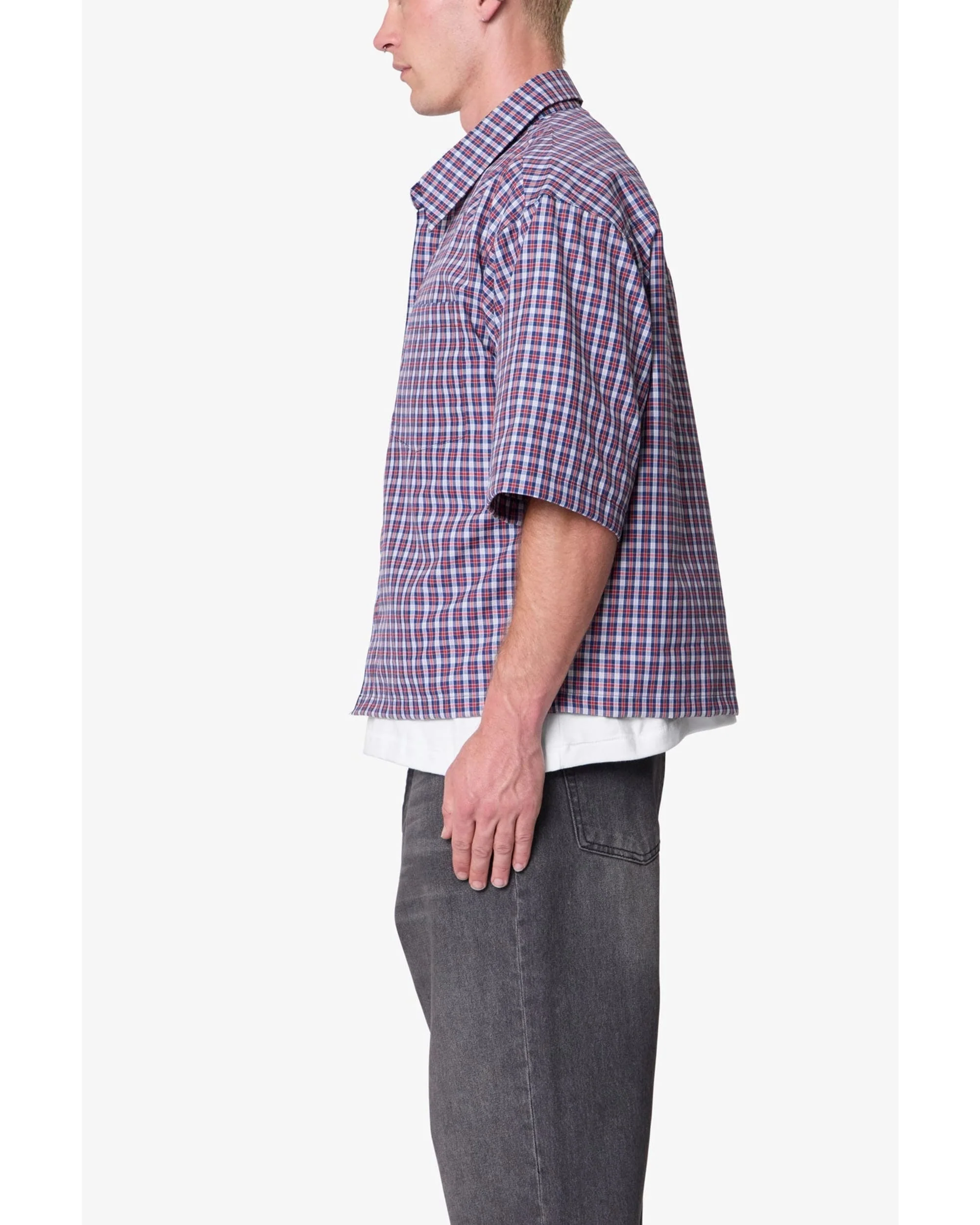 Crispy Poplin Over Shirt - Red/Blue - Image 5