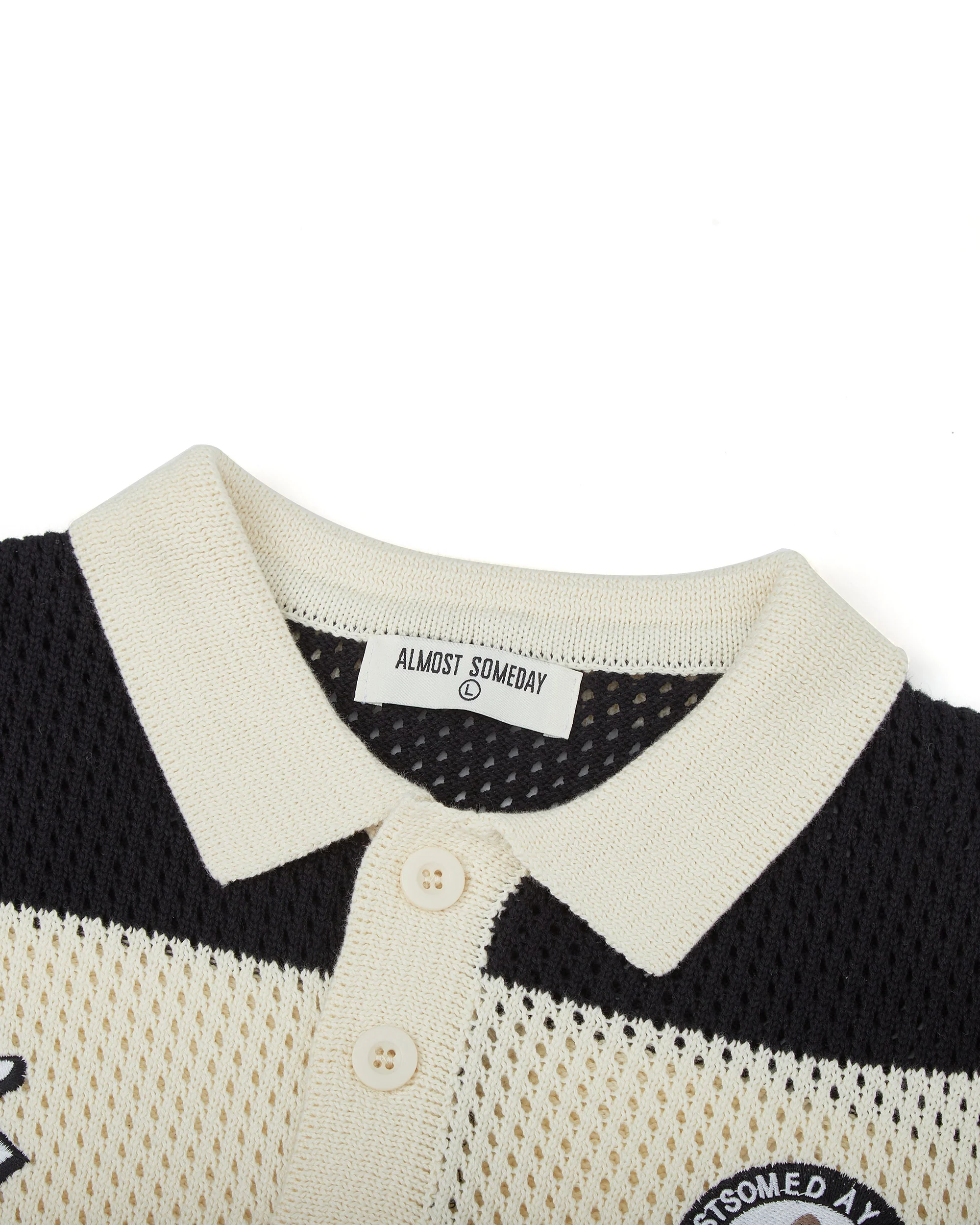 Crochet Knit Polo (Cream / Black) - Image 4