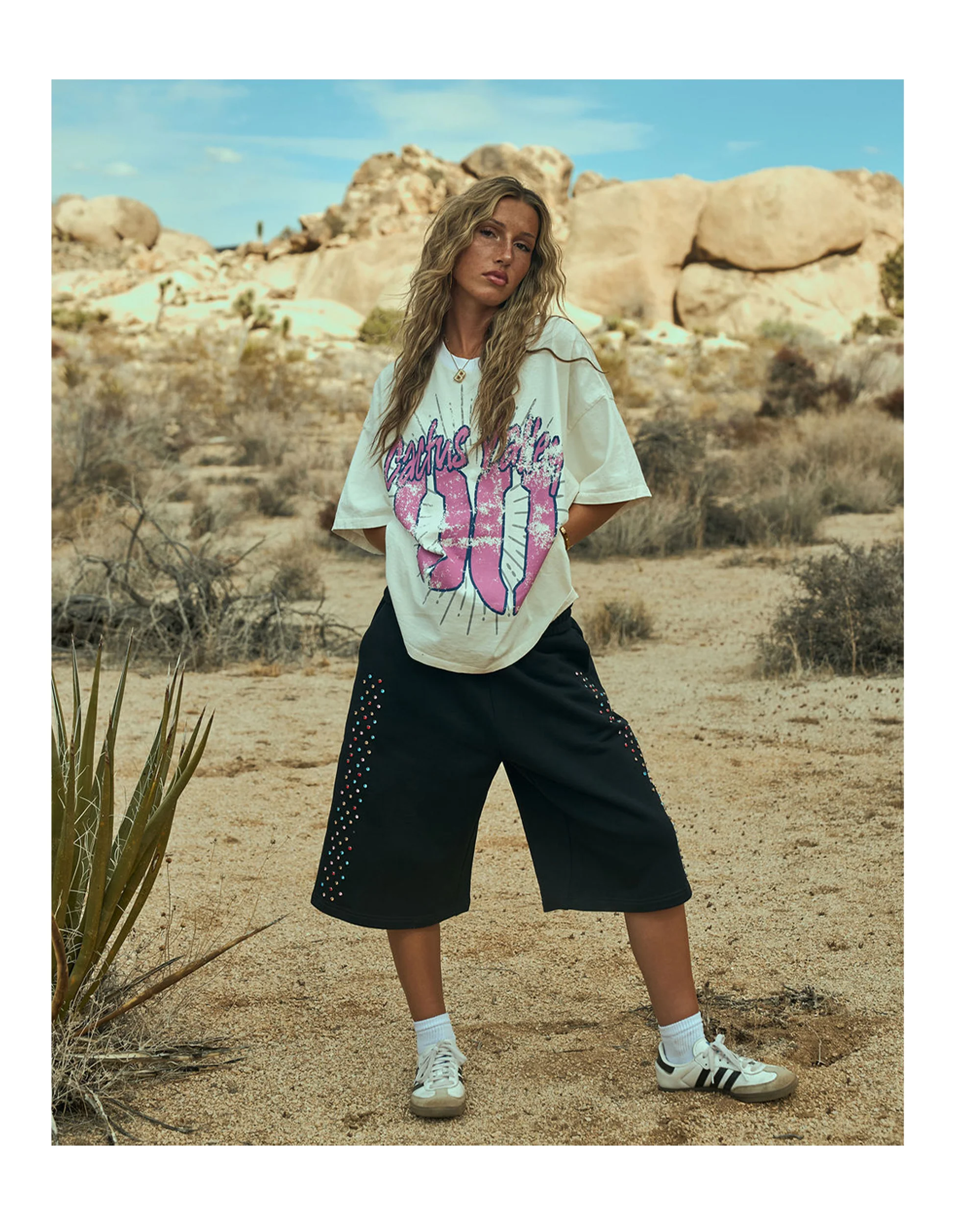 Crystal Cactus Sweat Shorts - Black - Image 3