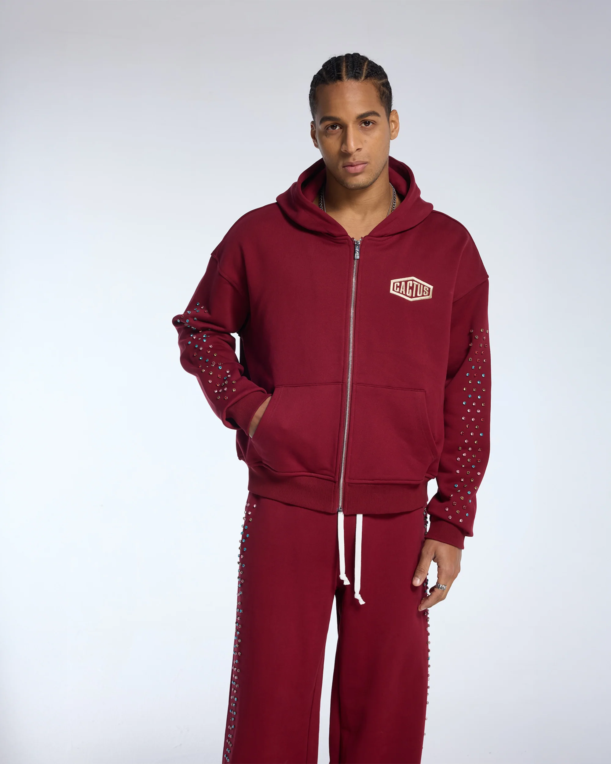 CRYSTAL CACTUS ZIP HOODIE - MAROON - Image 5