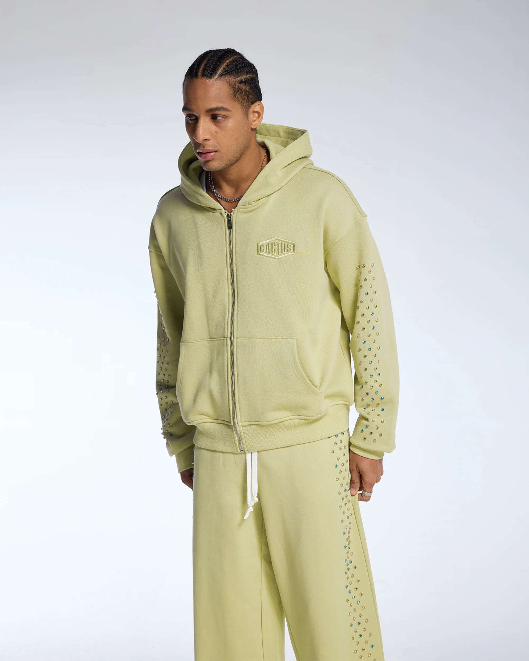 CRYSTAL CACTUS ZIP HOODIE - SAGE - Image 5