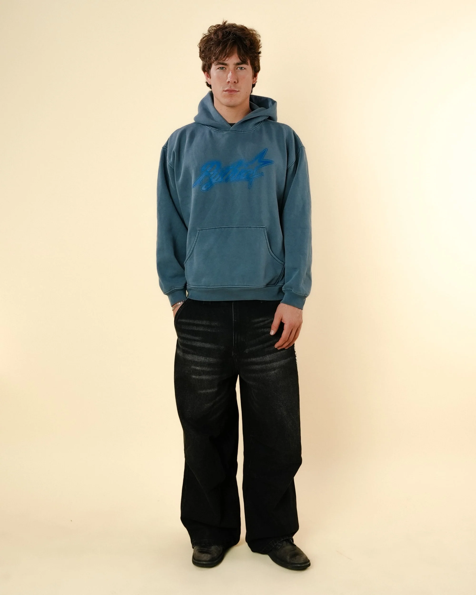CURSIVE LOGO HOODIE - WASHED BLUE - Image 2