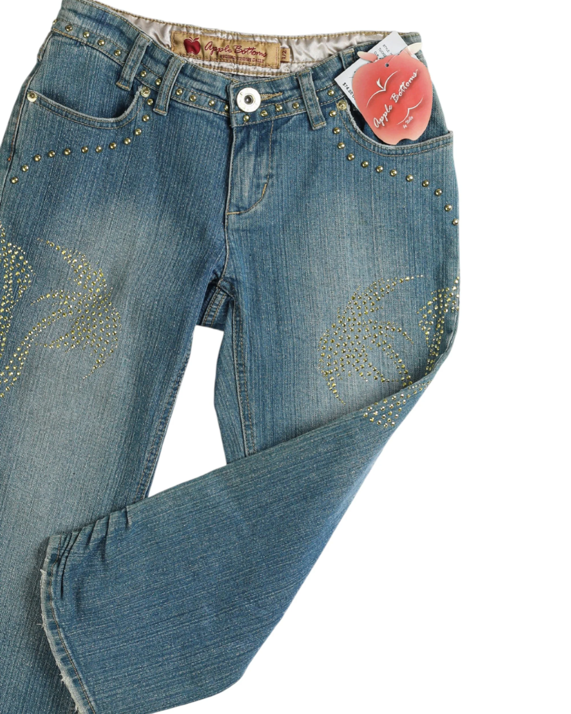 Deadstock Apple Bottom Ruched Studded Denim Capris - W28 - Image 3