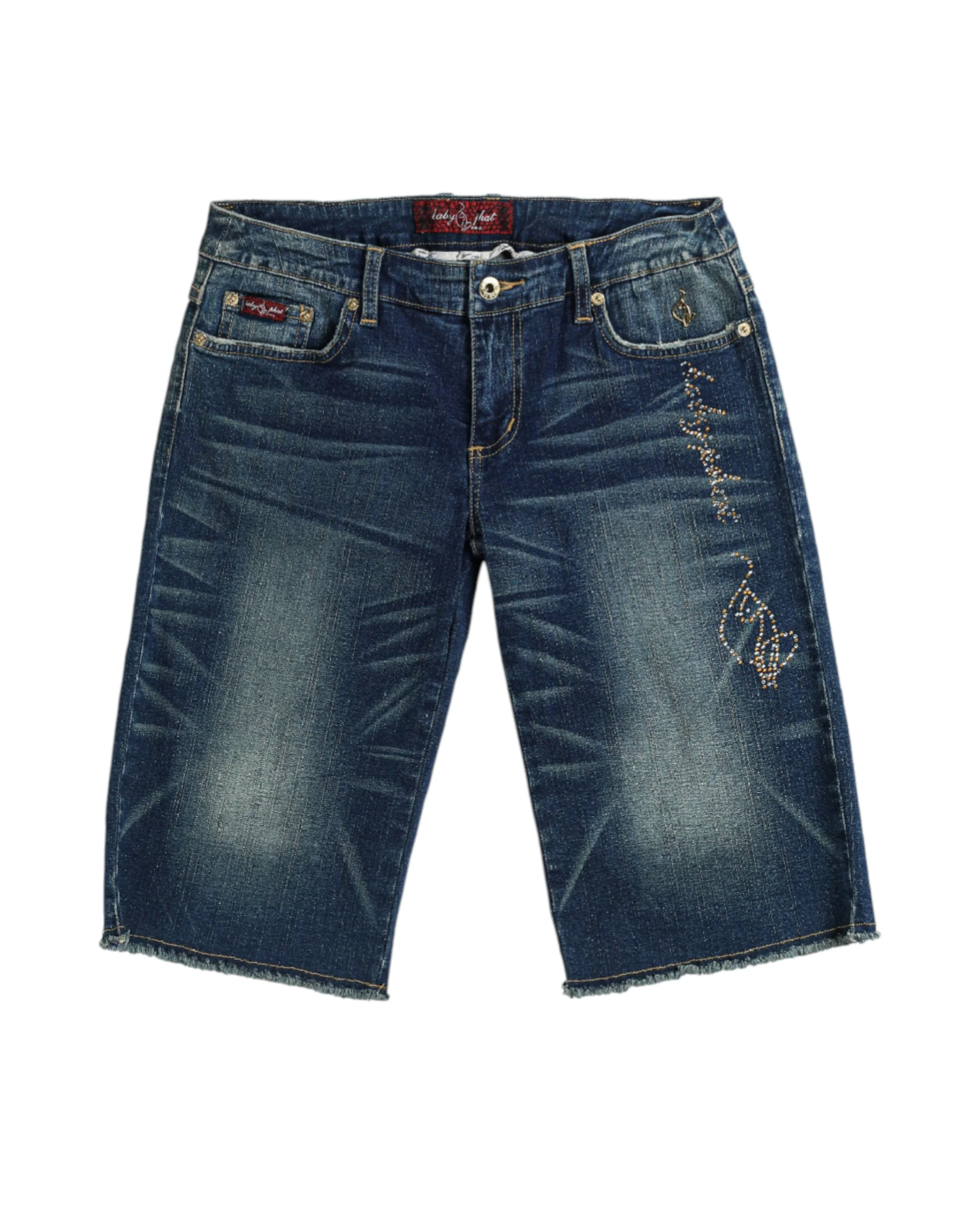 Deadstock Baby Phat Dark Wash Bedazzled Denim Shorts - W30, W31