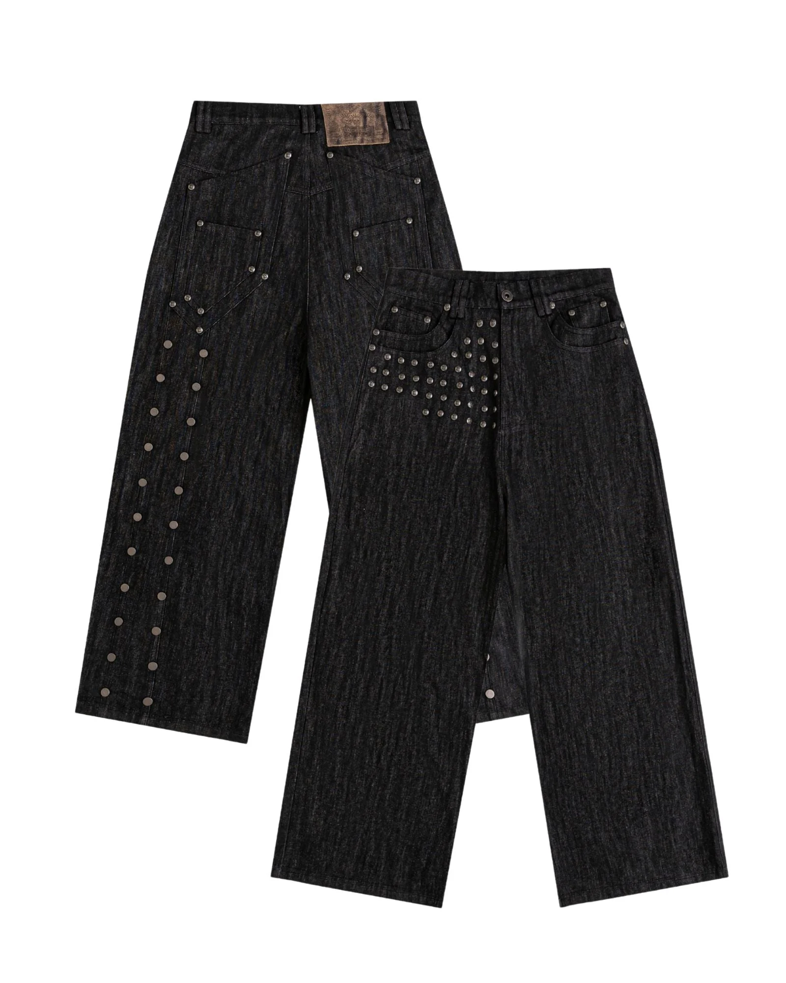 Devlin Studded Waxed Japanese Raw Denims in Black - Image 15