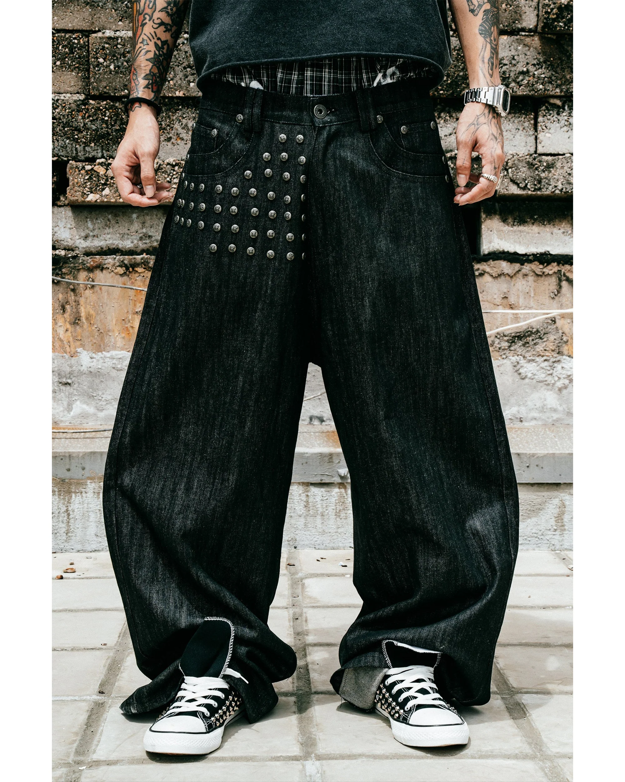 Devlin Studded Waxed Japanese Raw Denims in Black - Image 5